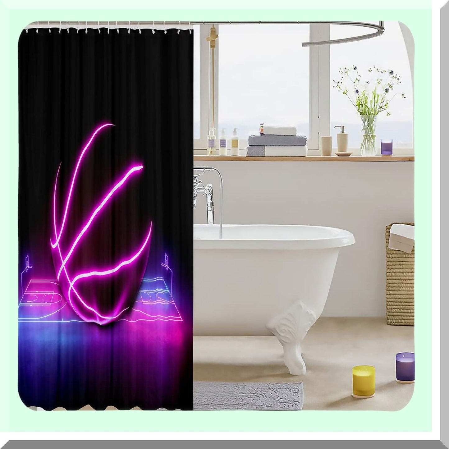 Glowing Basketball Shower Curtain 72x72 Blue Pink