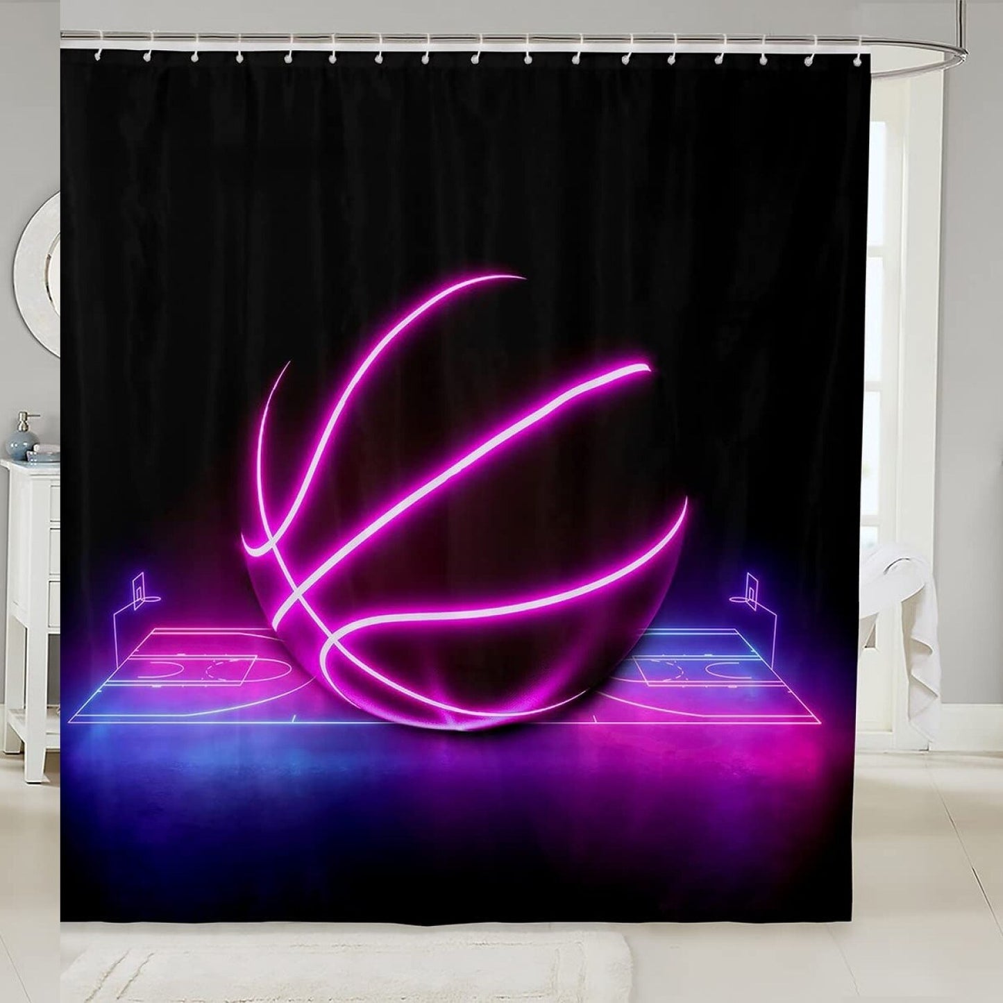 Glowing Basketball Shower Curtain 72x72 Blue Pink