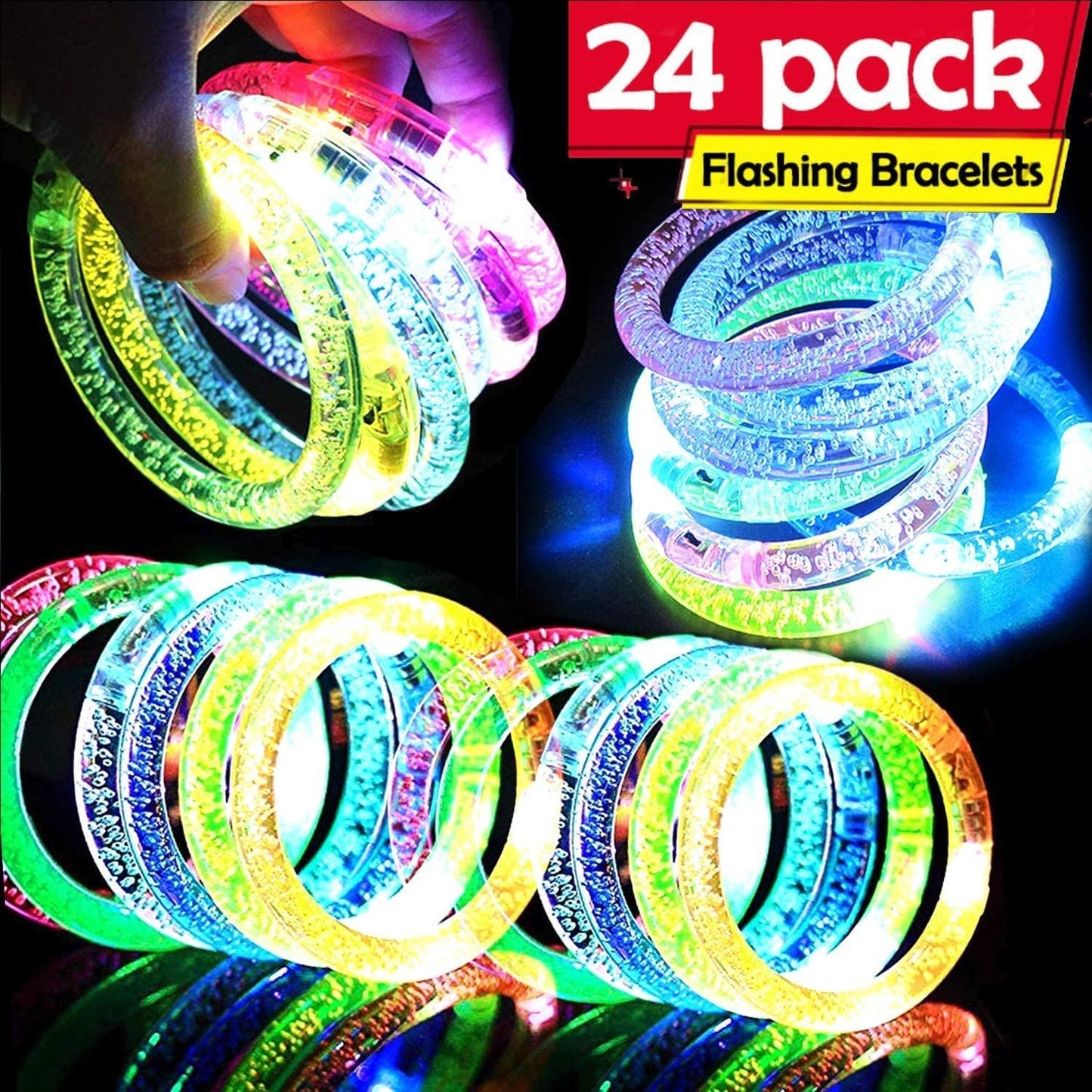 24 Pack Glow In The Dark LED Bracelets for Parties and Events