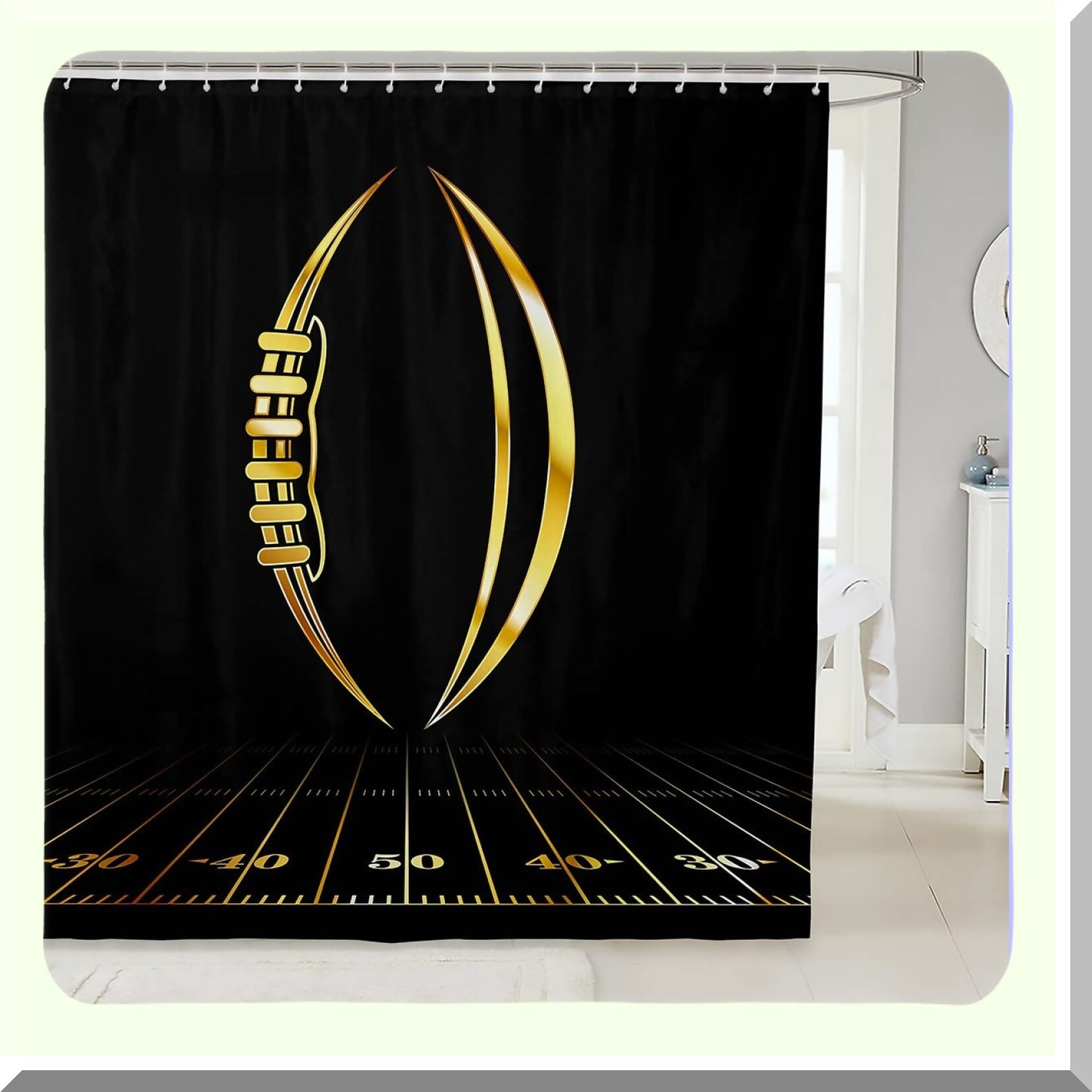 Kids Football Shower Curtain 72x72 Black Gold