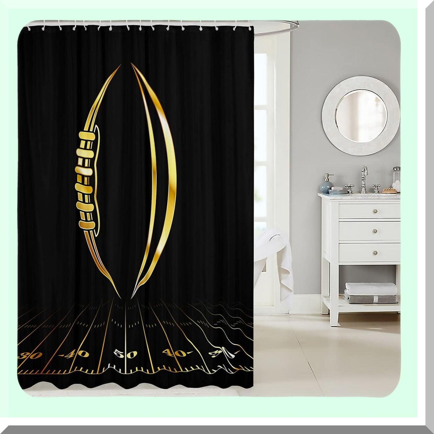 Kids Football Shower Curtain 72x72 Black Gold