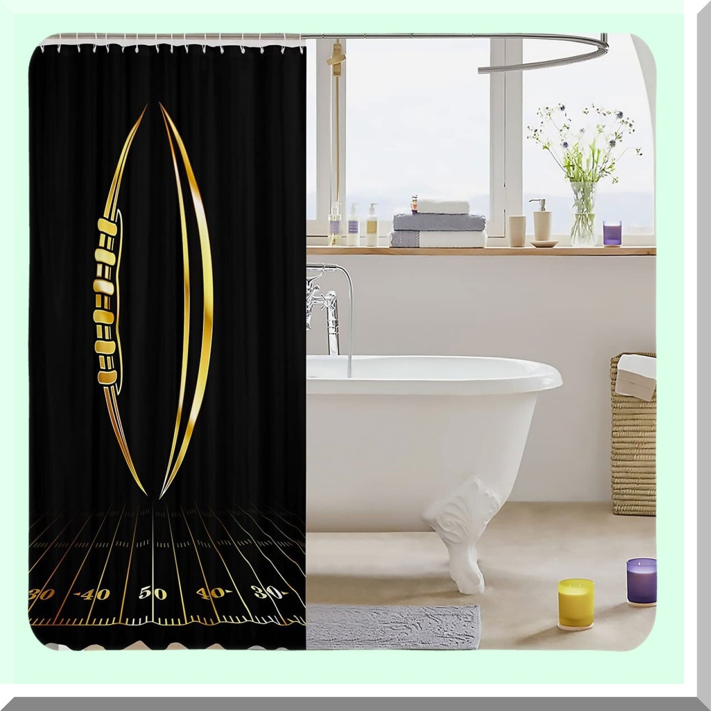 Kids Football Shower Curtain 72x72 Black Gold