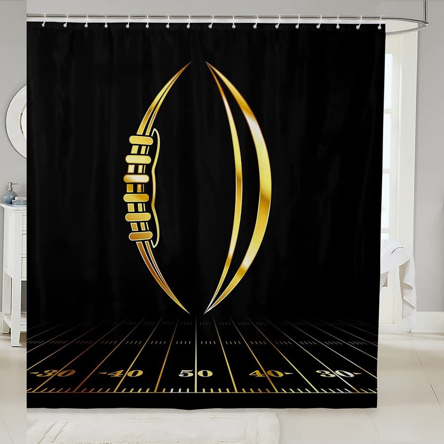 Kids Football Shower Curtain 72x72 Black Gold