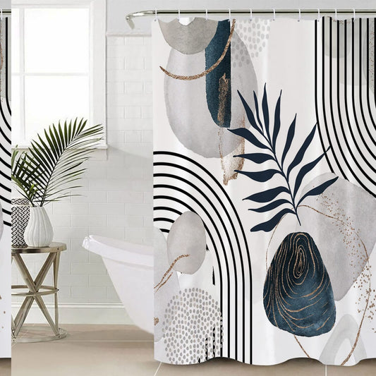 Black and Grey Tropical Abstract Shower Curtain 72x72in