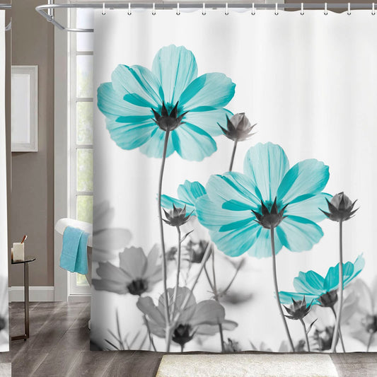 Floral Shower Curtain 71x71 Inches Teal Gray