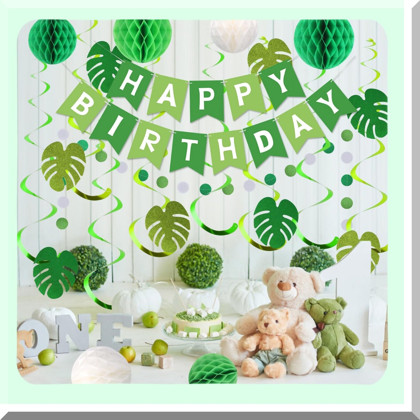 Green Birthday Decorations Set for Kids and Parties