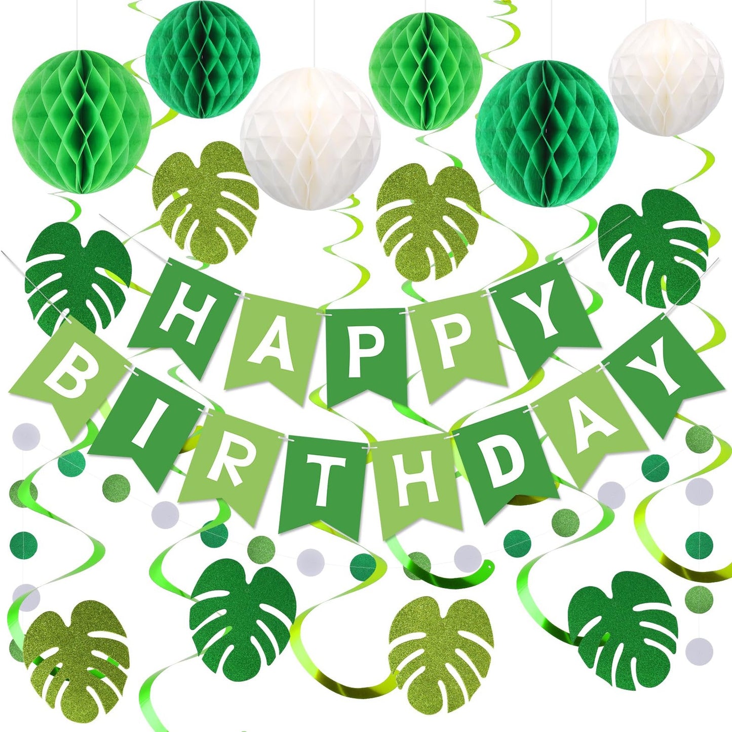 Green Birthday Decorations Set for Kids and Parties