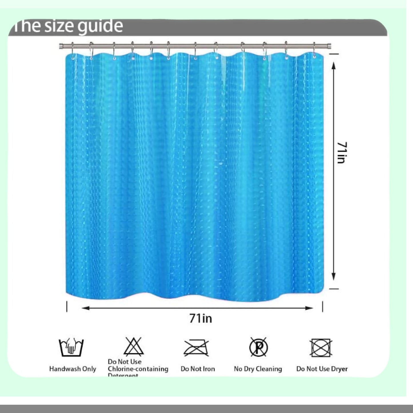 Blue EVA Shower Curtain 71x71 Inches with Hooks