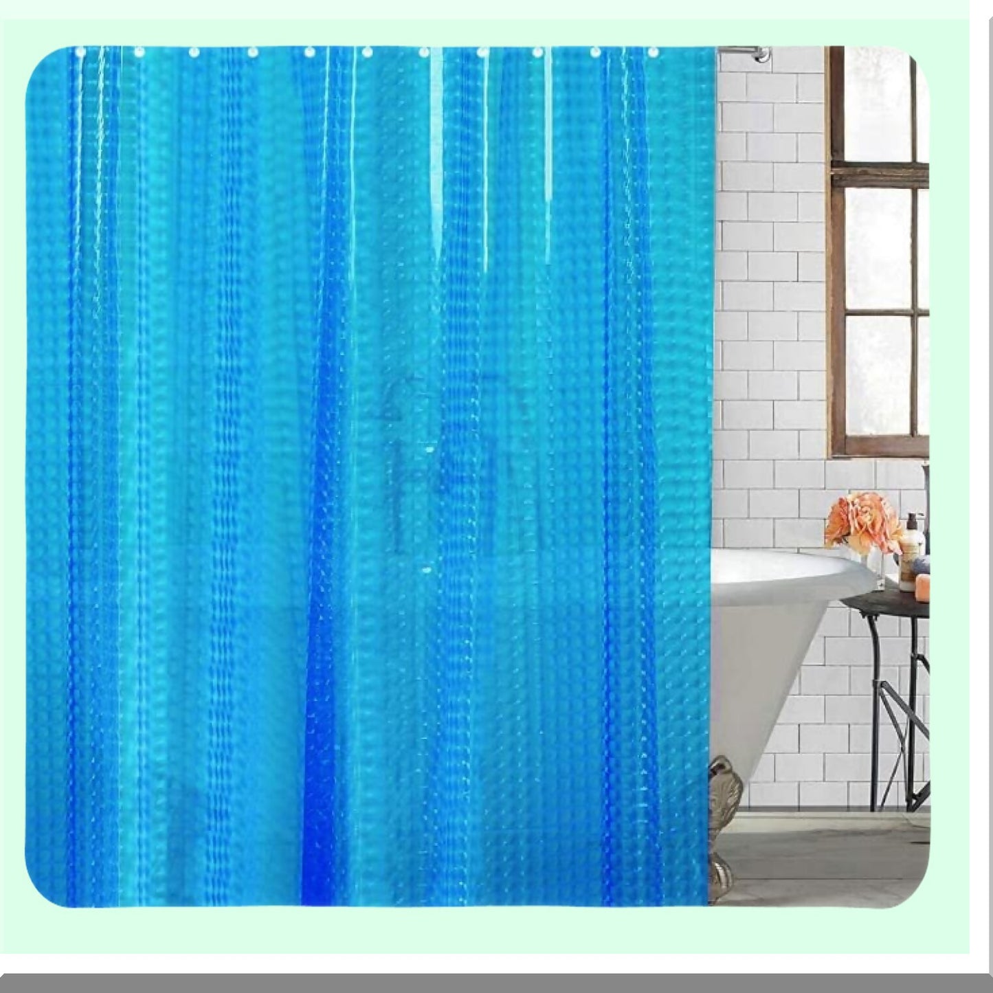 Blue EVA Shower Curtain 71x71 Inches with Hooks