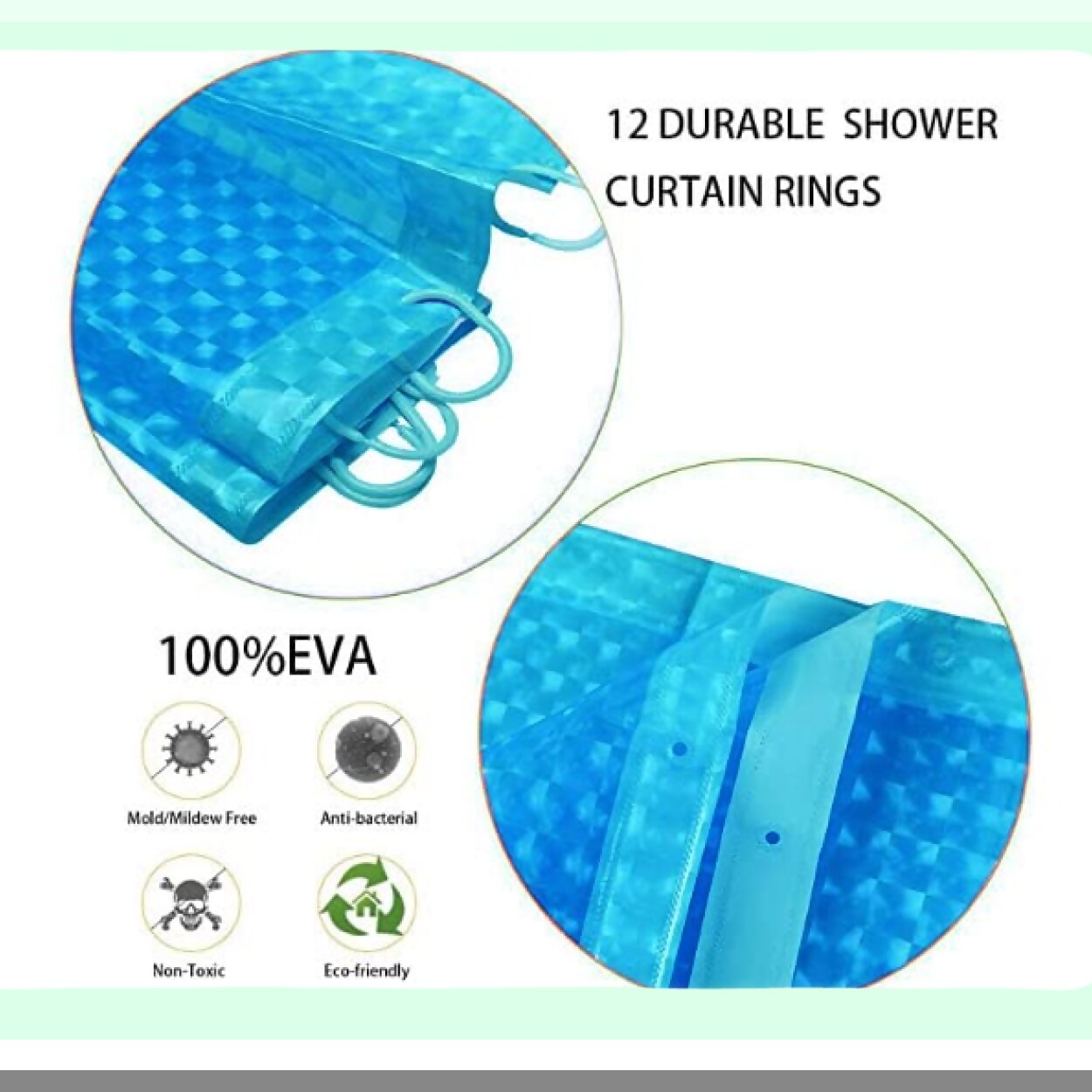 Blue EVA Shower Curtain 71x71 Inches with Hooks