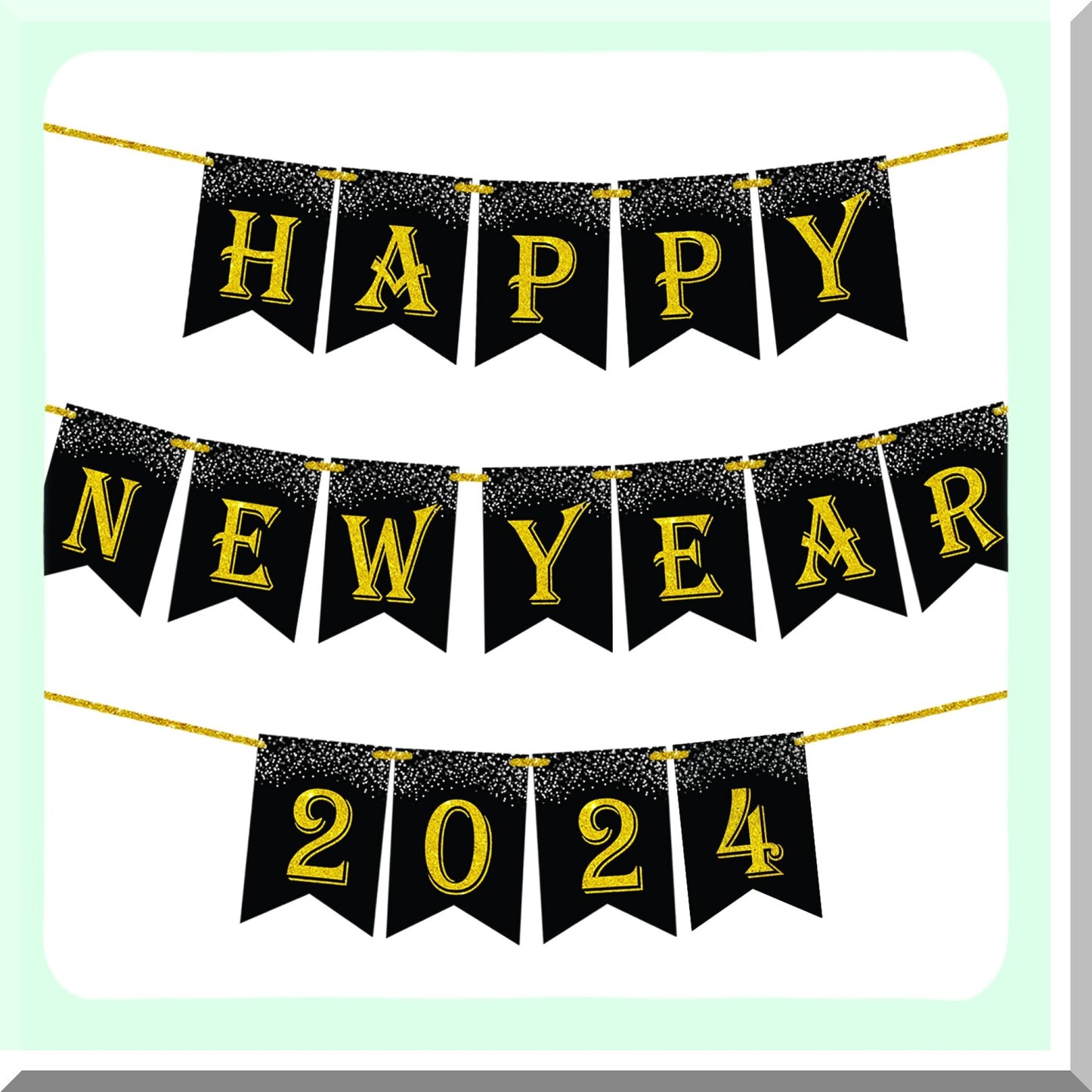 Elegant Gold Glitter New Year Banner 2024 10 Feet