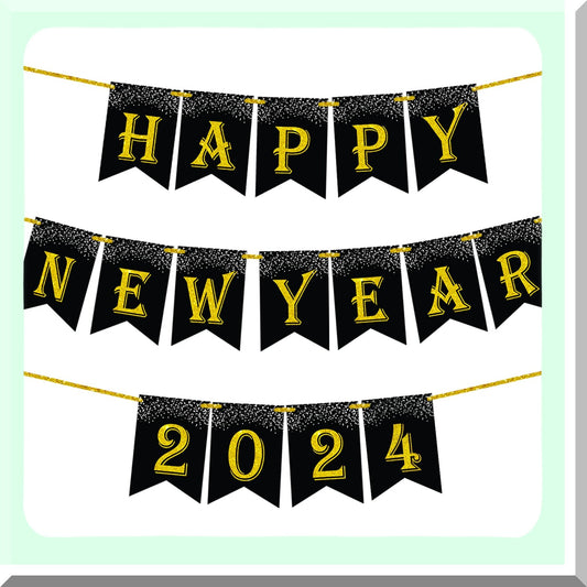 Elegant Gold Glitter New Year Banner 2024 10 Feet