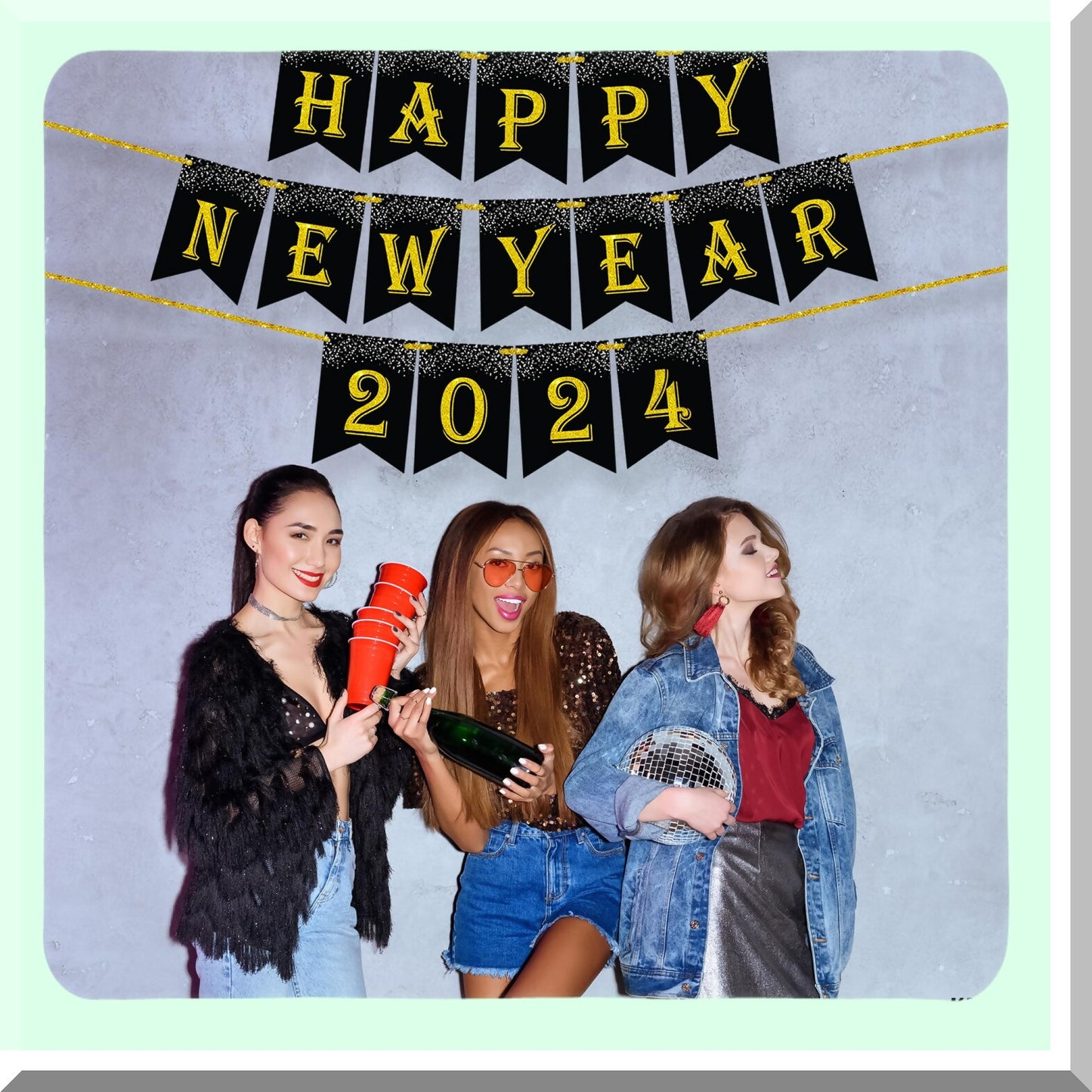 Elegant Gold Glitter New Year Banner 2024 10 Feet