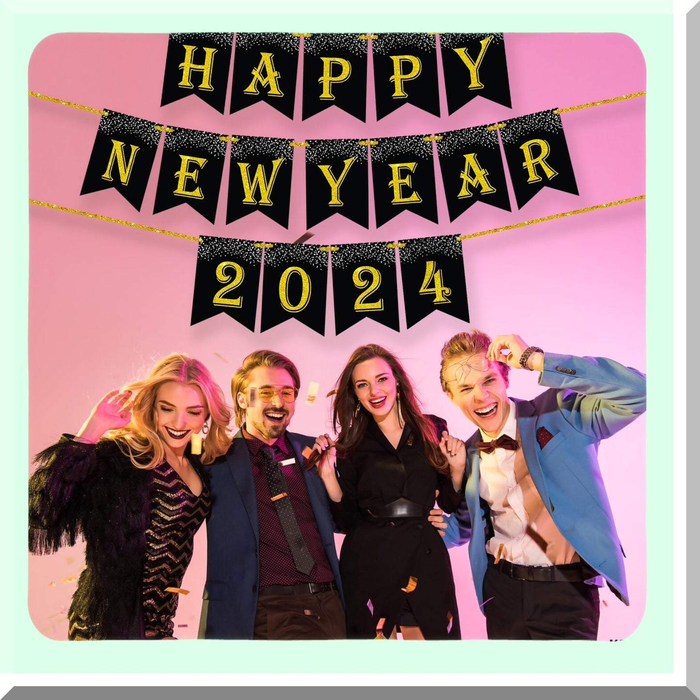 Elegant Gold Glitter New Year Banner 2024 10 Feet