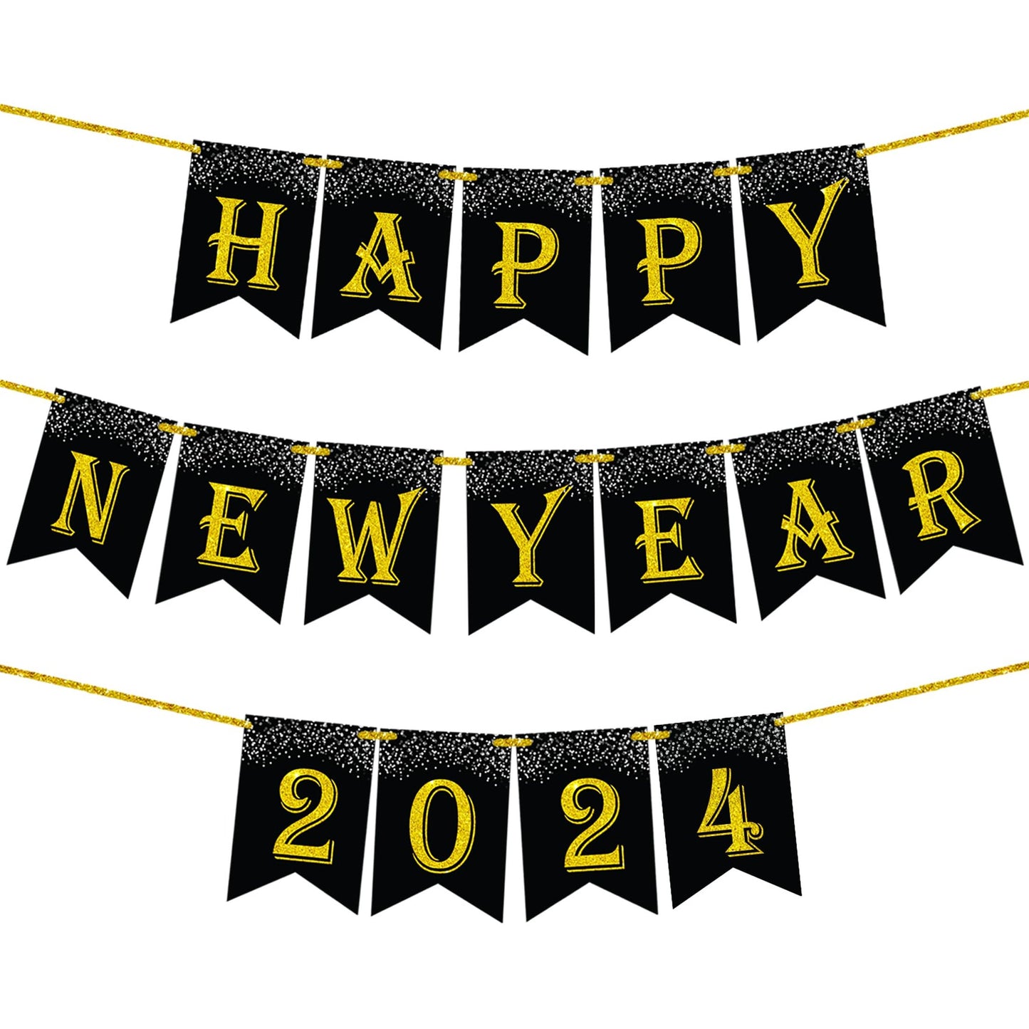 Elegant Gold Glitter New Year Banner 2024 10 Feet