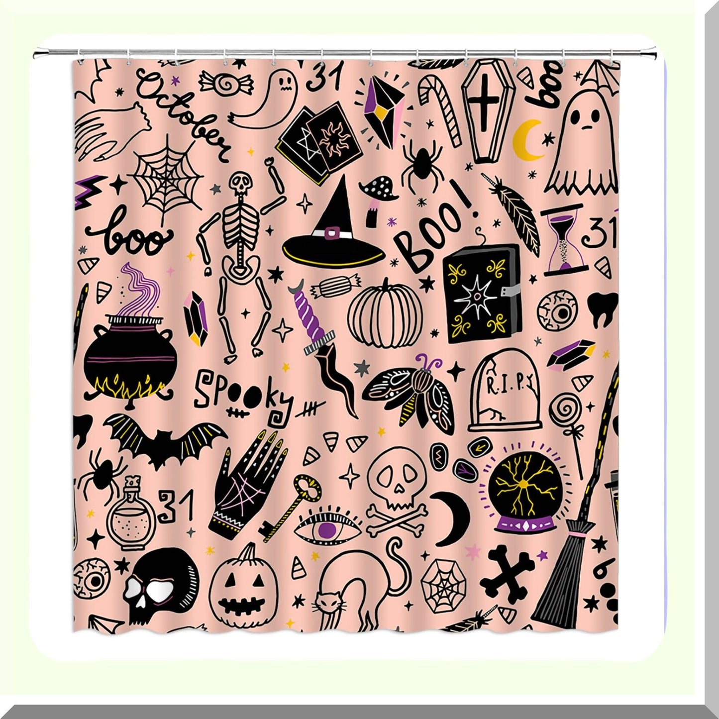 Spooky Skull Pumpkin Black Shower Curtain 70x70