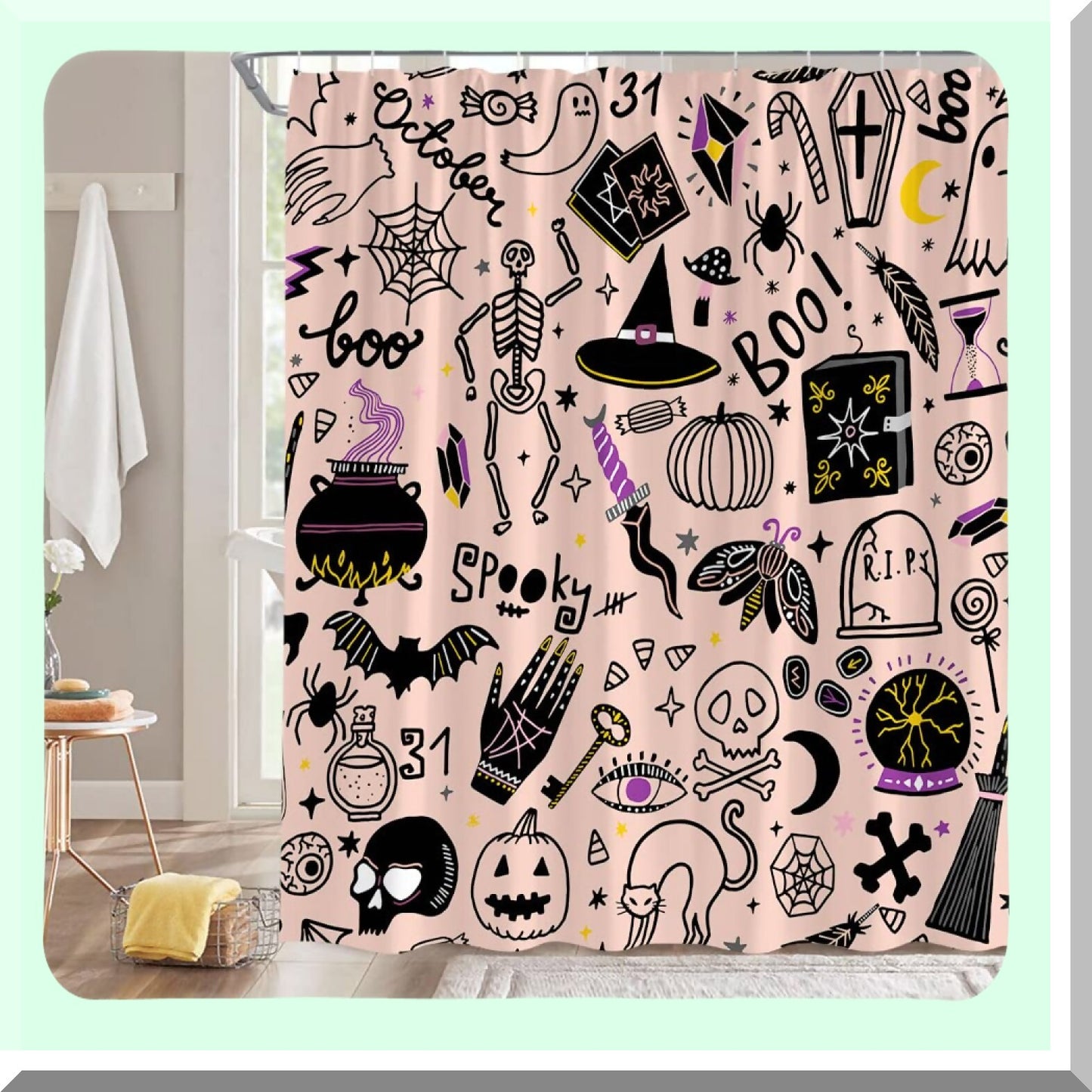 Spooky Skull Pumpkin Black Shower Curtain 70x70