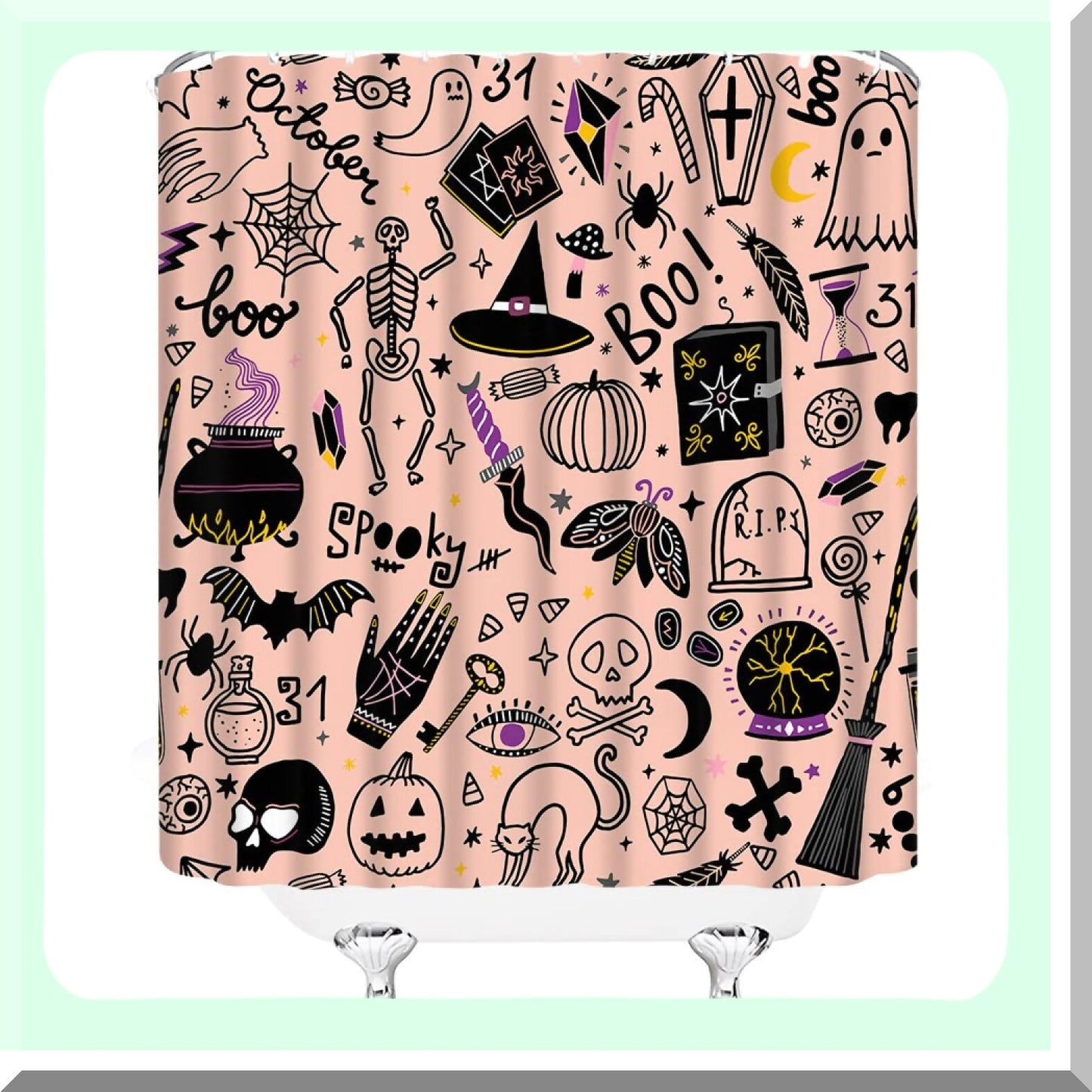 Spooky Skull Pumpkin Black Shower Curtain 70x70