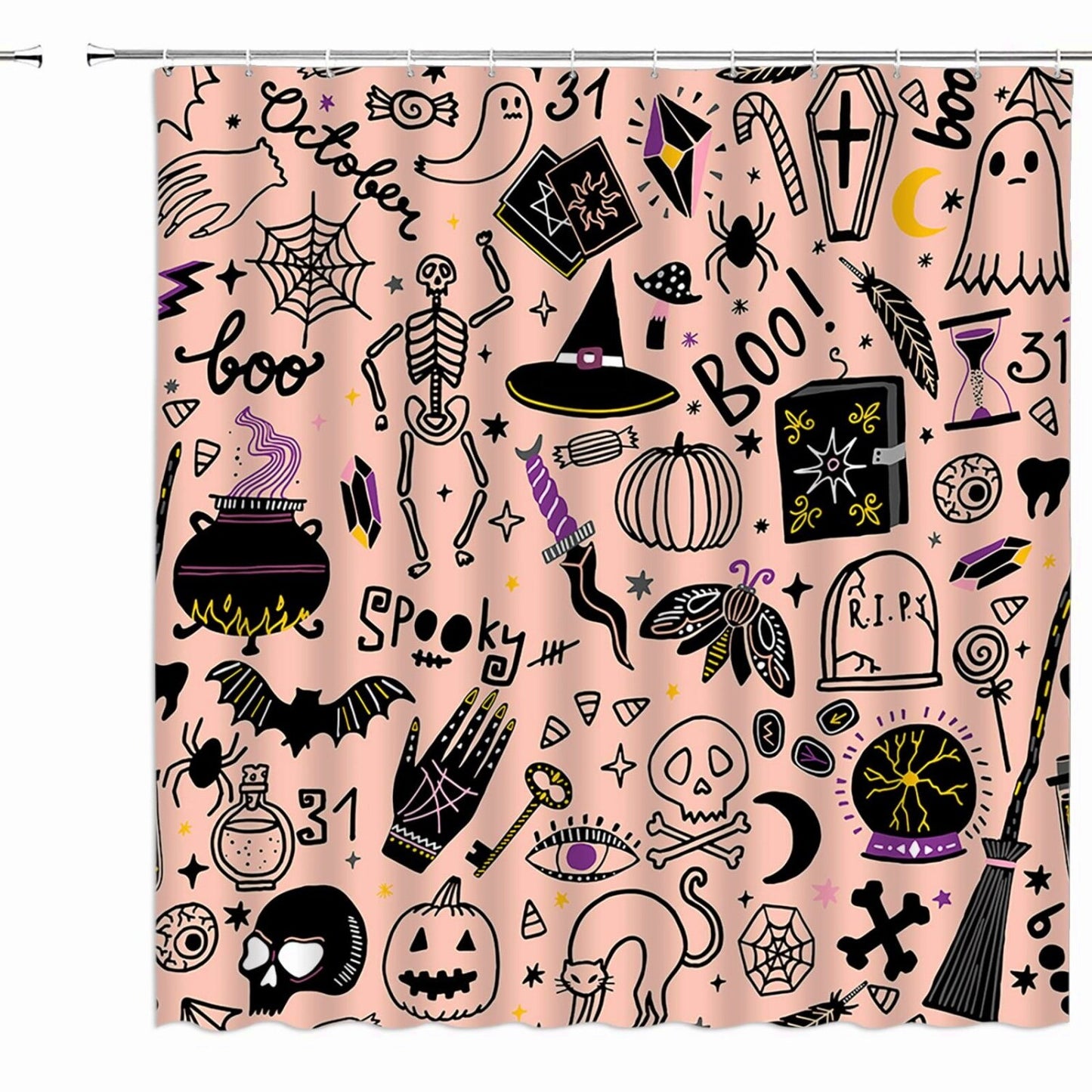 Spooky Skull Pumpkin Black Shower Curtain 70x70