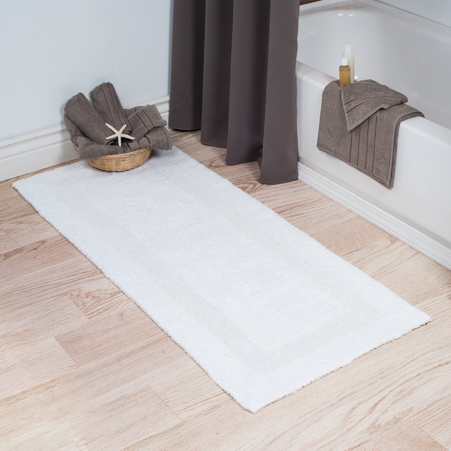 Cotton Bath Mat Plush 24x60 Reversible Blue