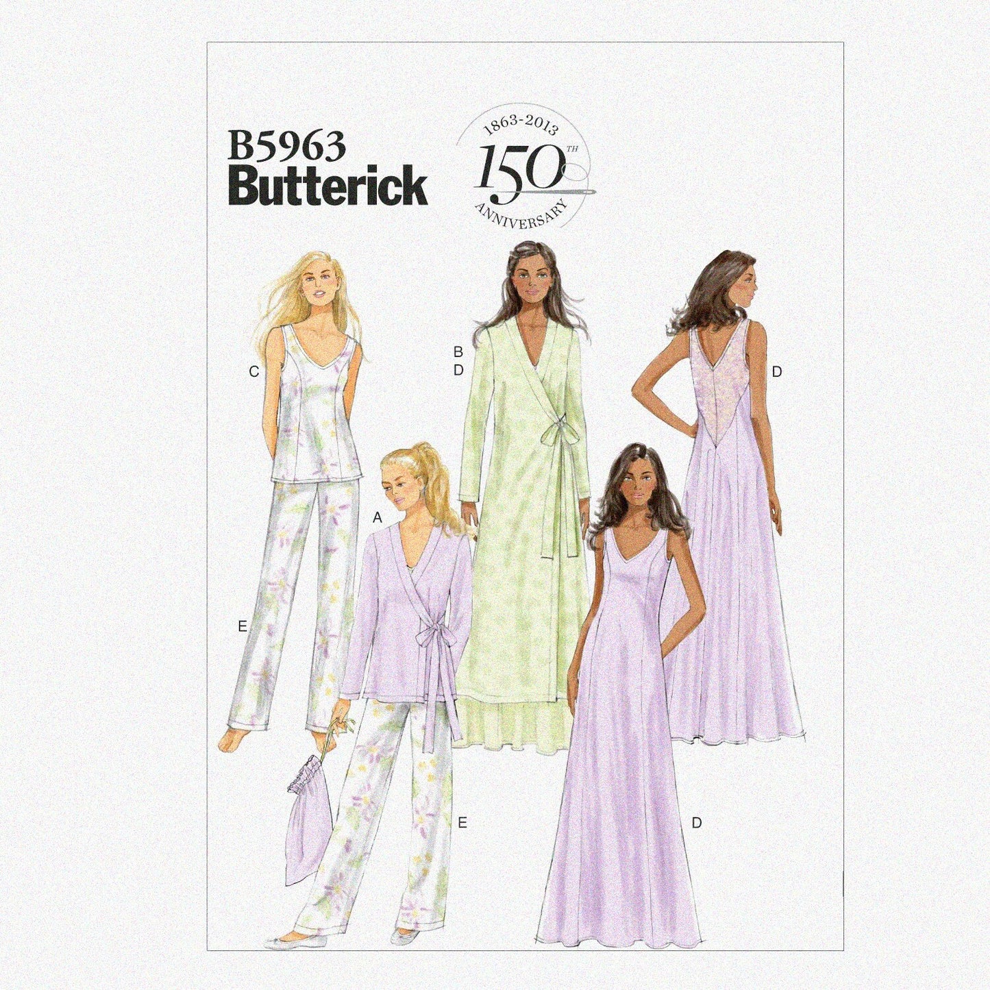 Misses' Robe Top Gown Pants Bag Sewing Templates Size E5