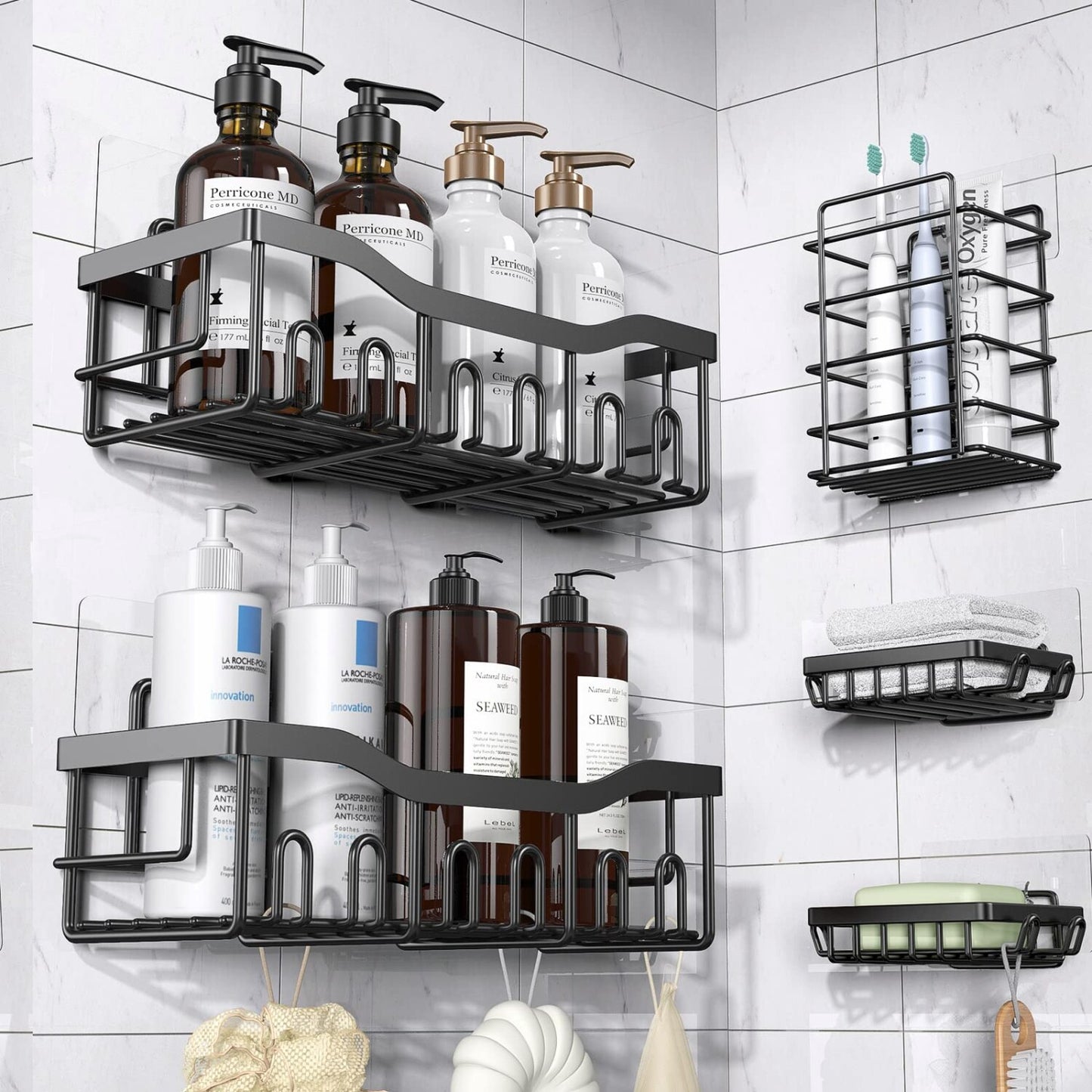 5 Pack Shower Caddy Set with Adhesive, Stainless Steel