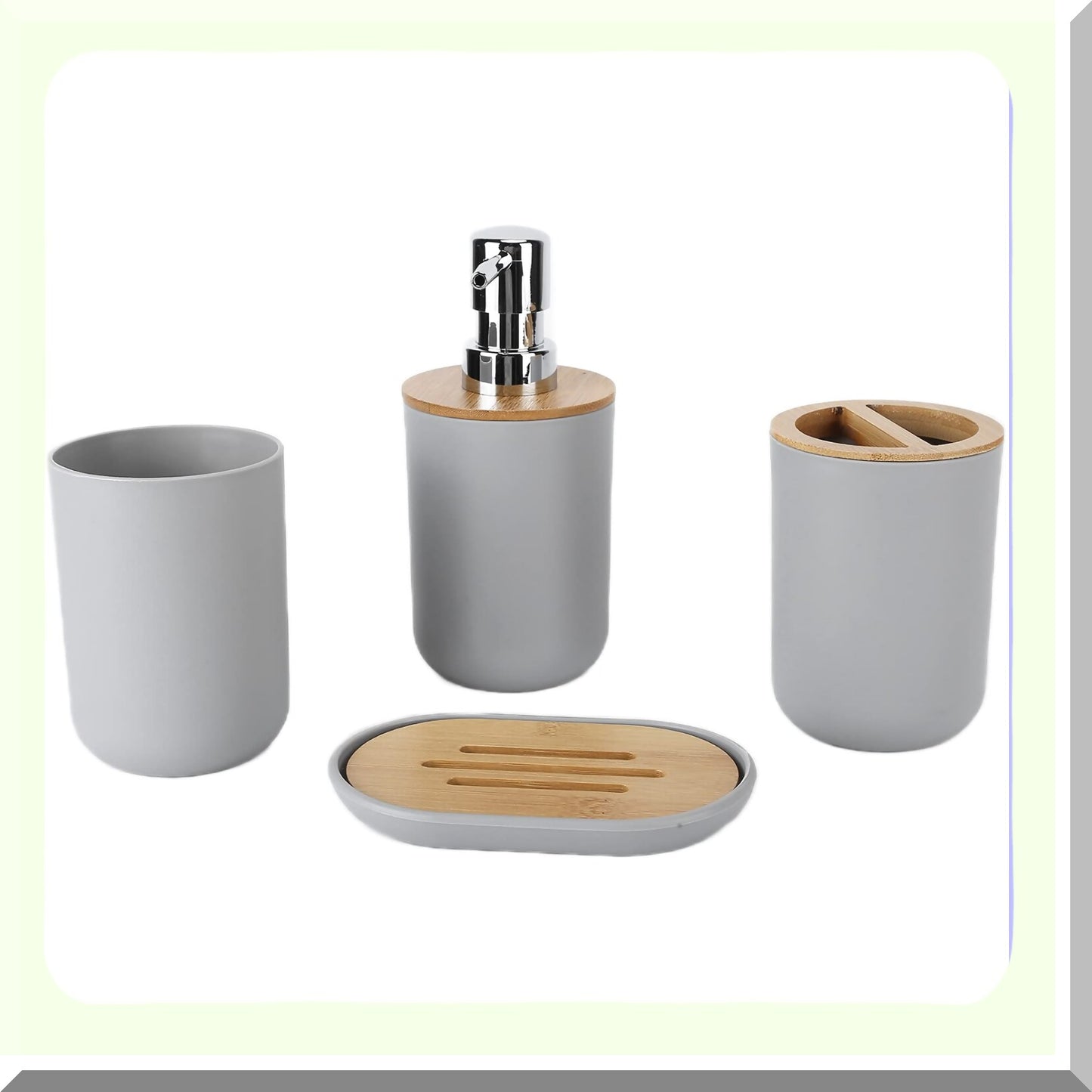 Bamboo Bathroom Accessories Set 4 Pcs Grey