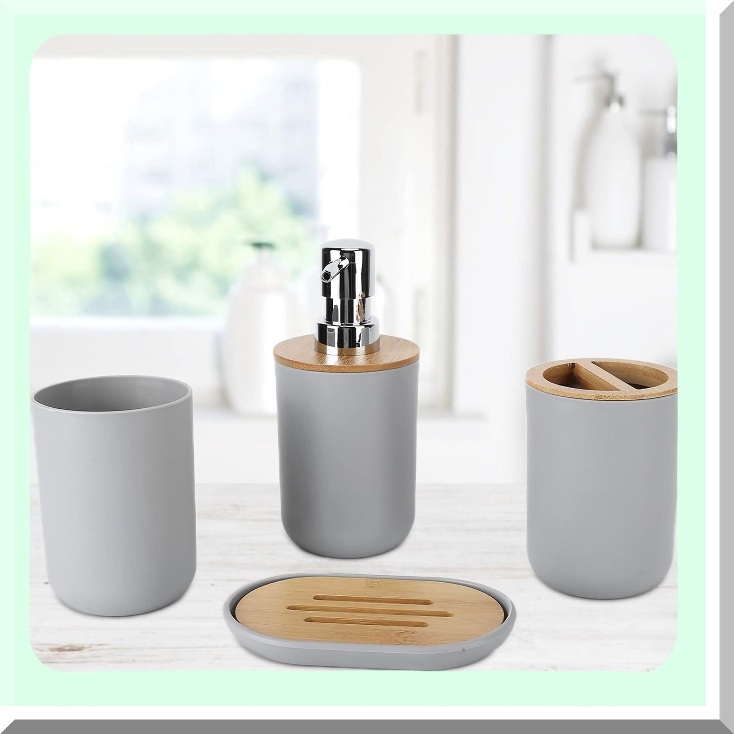 Bamboo Bathroom Accessories Set 4 Pcs Grey