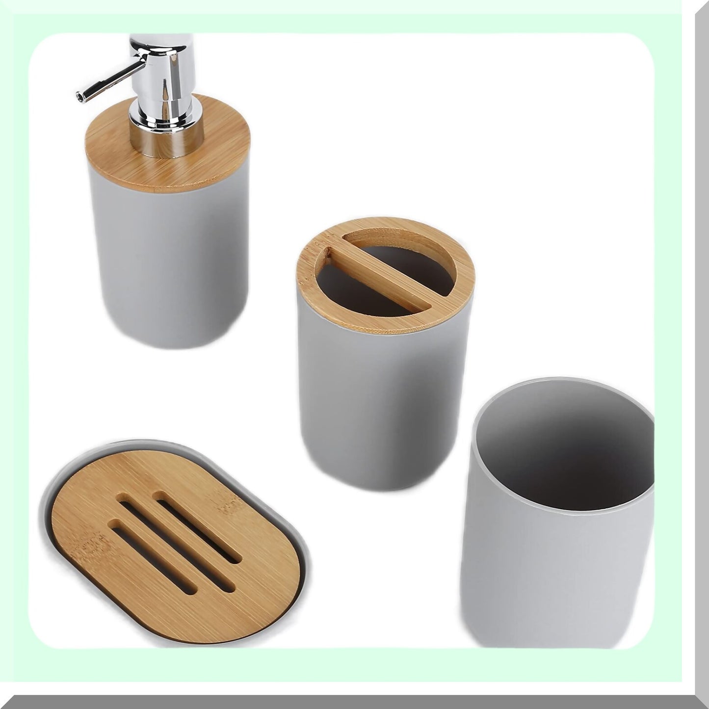 Bamboo Bathroom Accessories Set 4 Pcs Grey