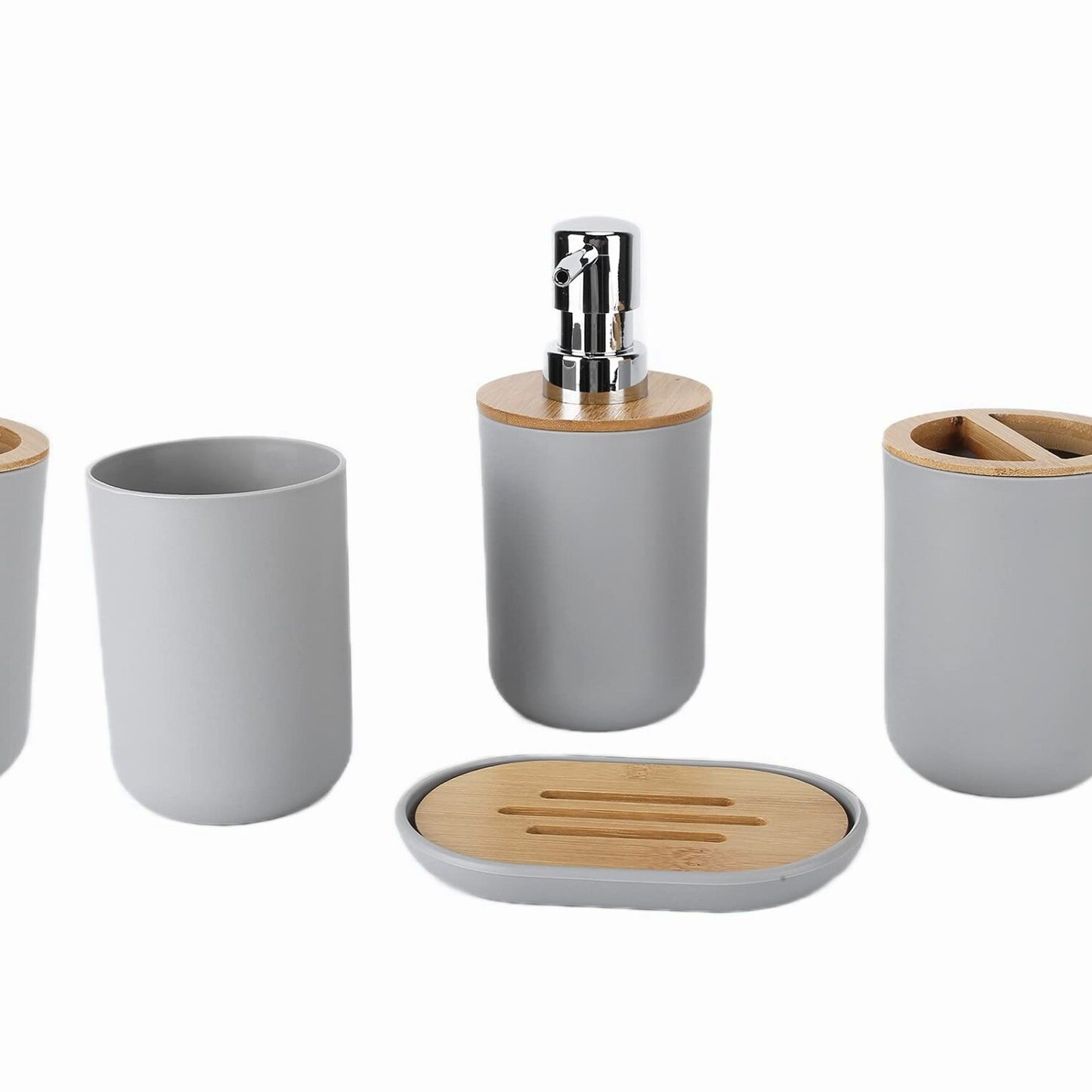 Bamboo Bathroom Accessories Set 4 Pcs Grey