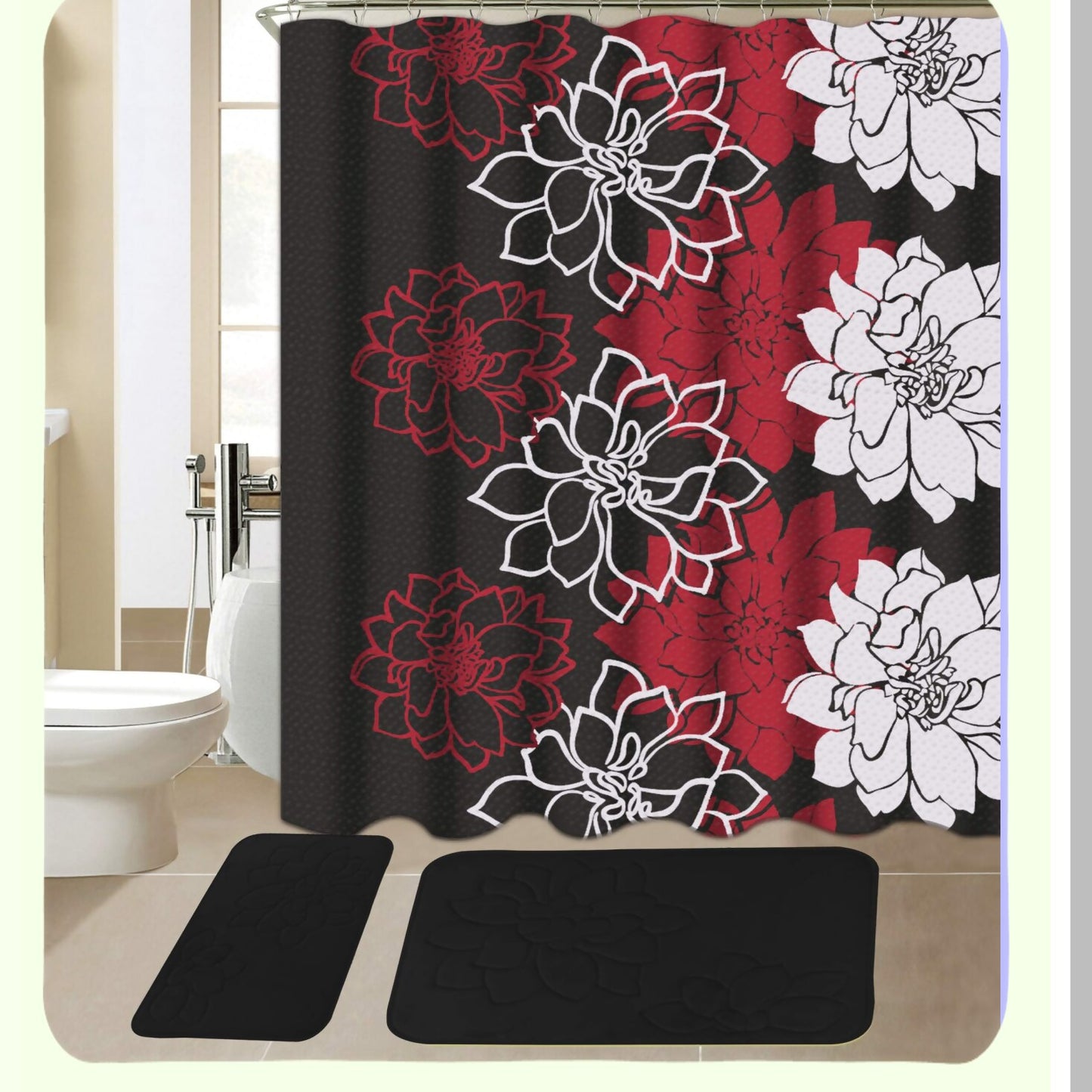 15-Piece Bathroom Set with Memory Foam Mats and Shower Curtain