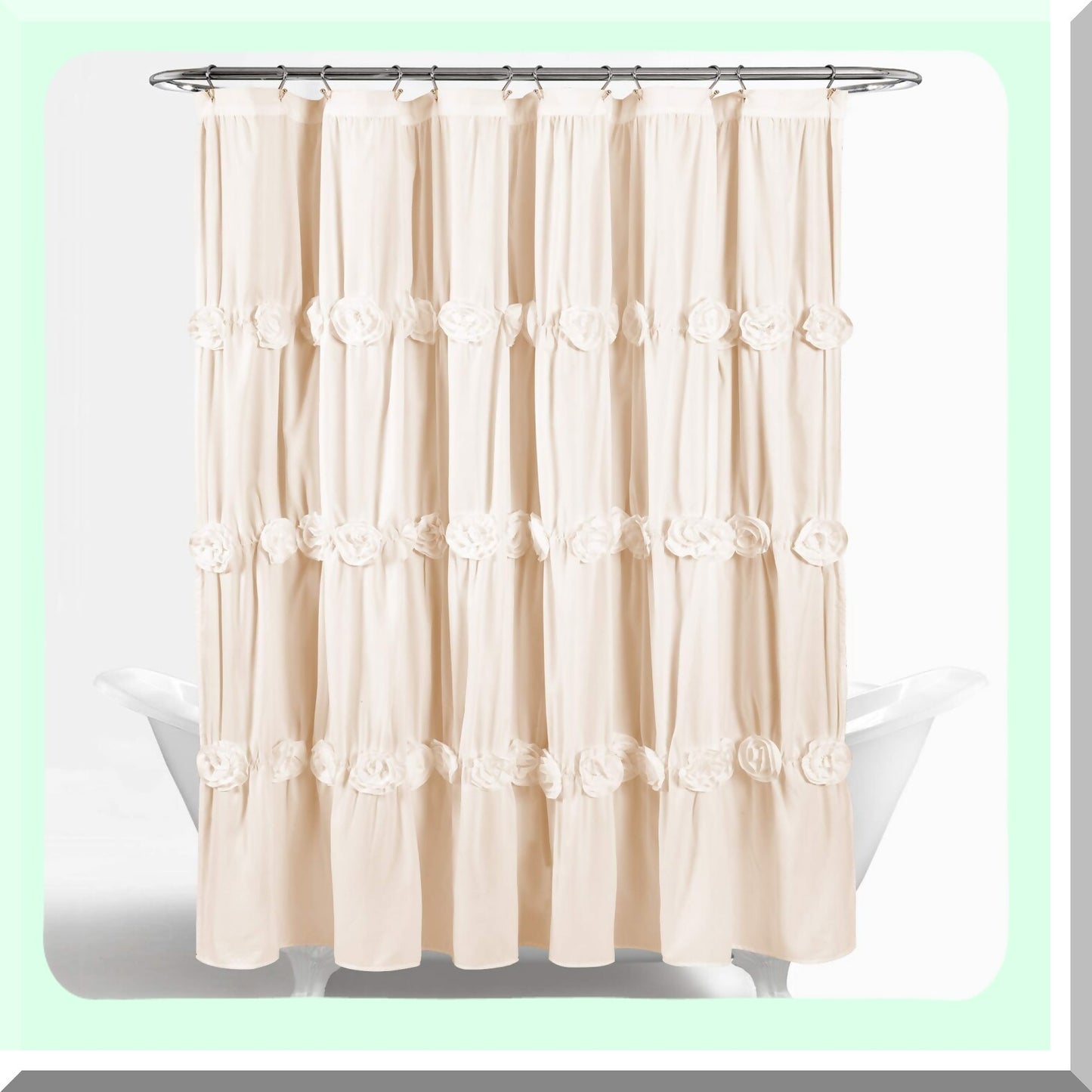 Darla Ruched Floral Bathroom Shower Curtain 72x72 Ivory