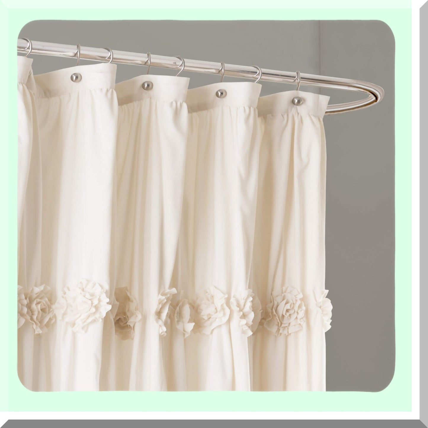 Darla Ruched Floral Bathroom Shower Curtain 72x72 Ivory