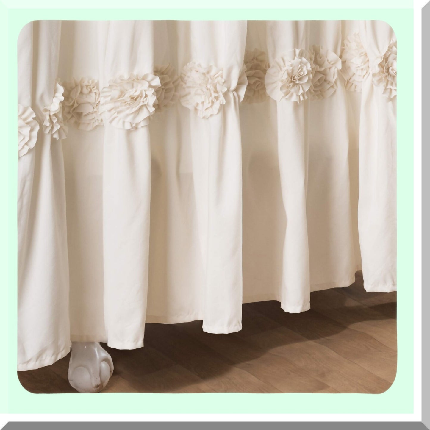 Darla Ruched Floral Bathroom Shower Curtain 72x72 Ivory