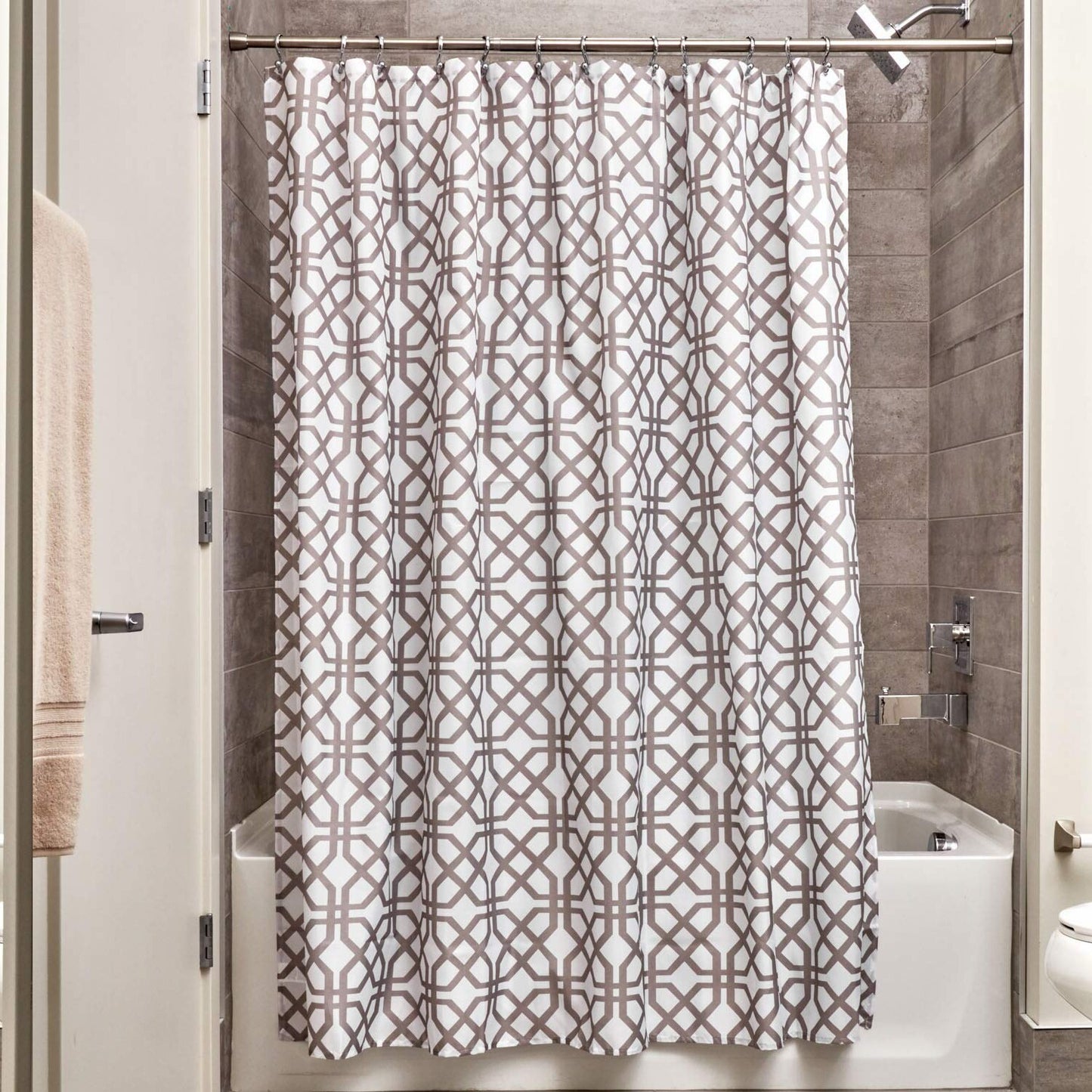 Trellis Fabric Shower Curtain 72x72 Stone Gray/White