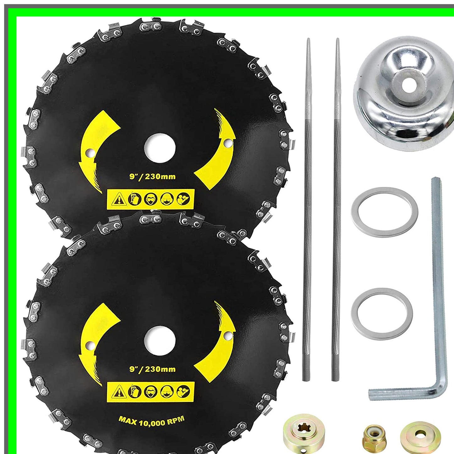 9-Inch Brush Cutter Blade Set for String Trimmers and Chainsaws with Files
