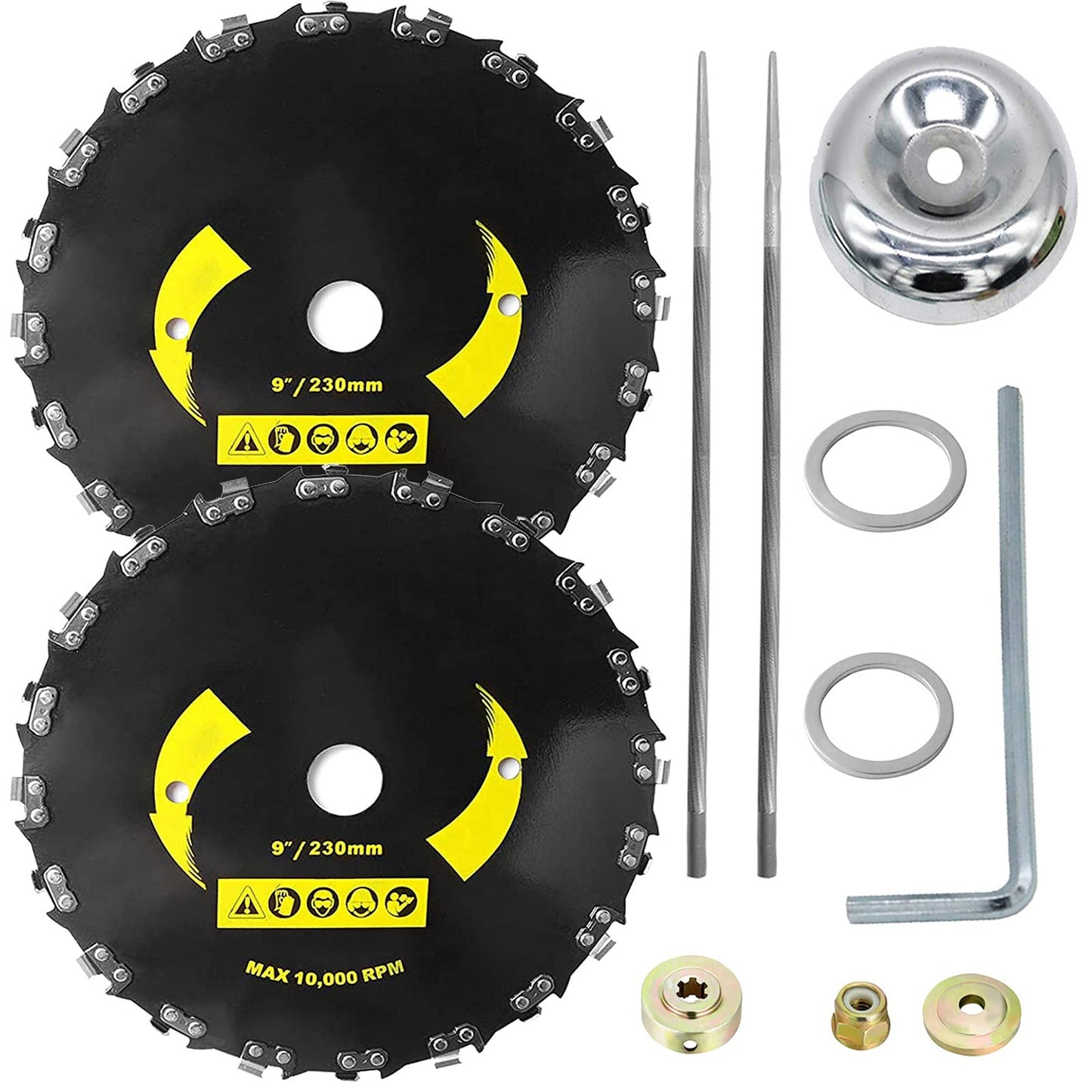 9-Inch Brush Cutter Blade Set for String Trimmers and Chainsaws with Files