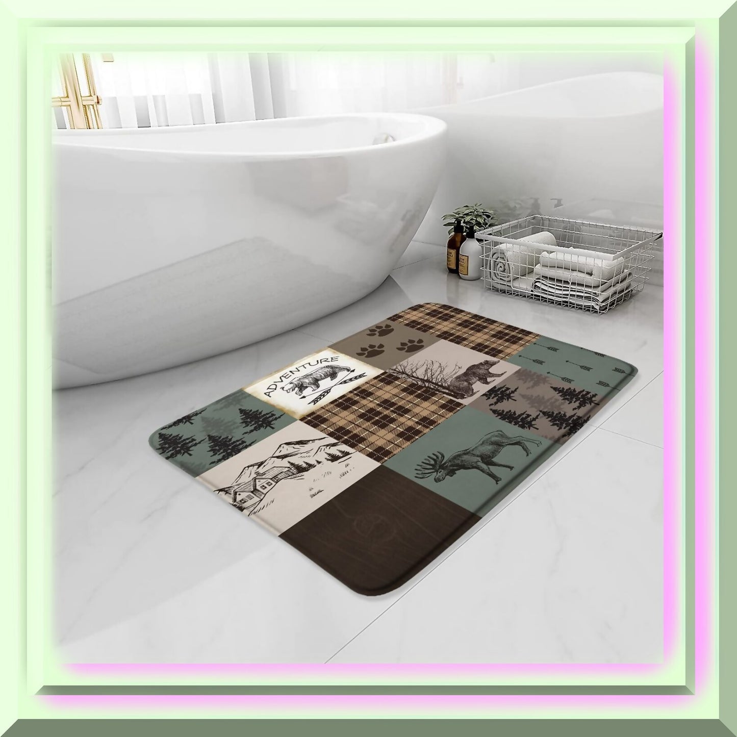 Rustic Cabin Lodge Bath Mat 29.5x17.7 Inch