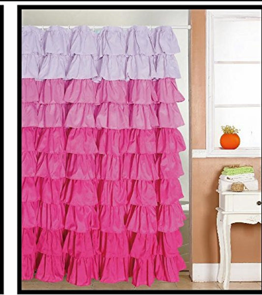 Ruffled Multi-Color Pink Fabric Shower Curtain 72x72