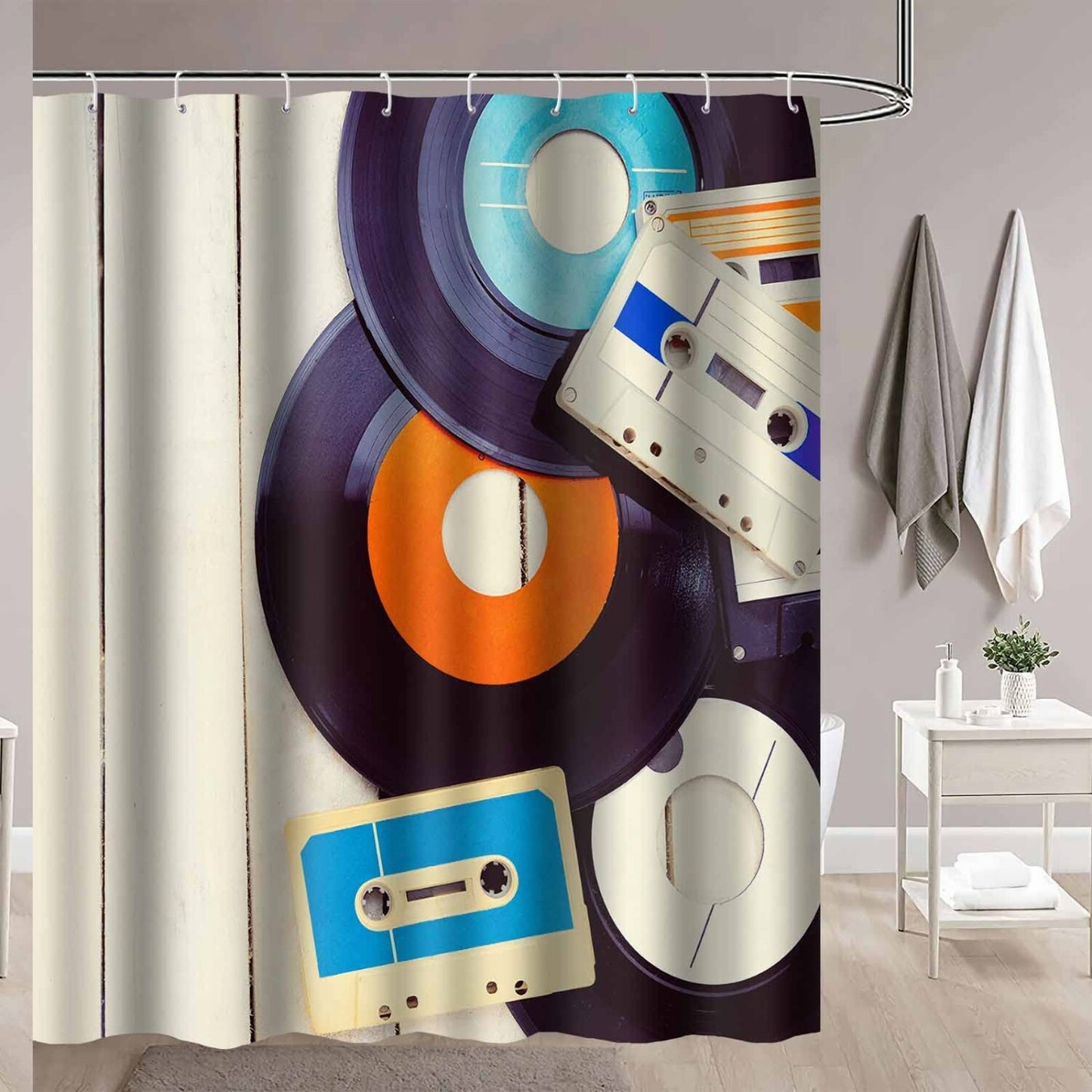 Music Records Shower Curtain 72x72 Inches