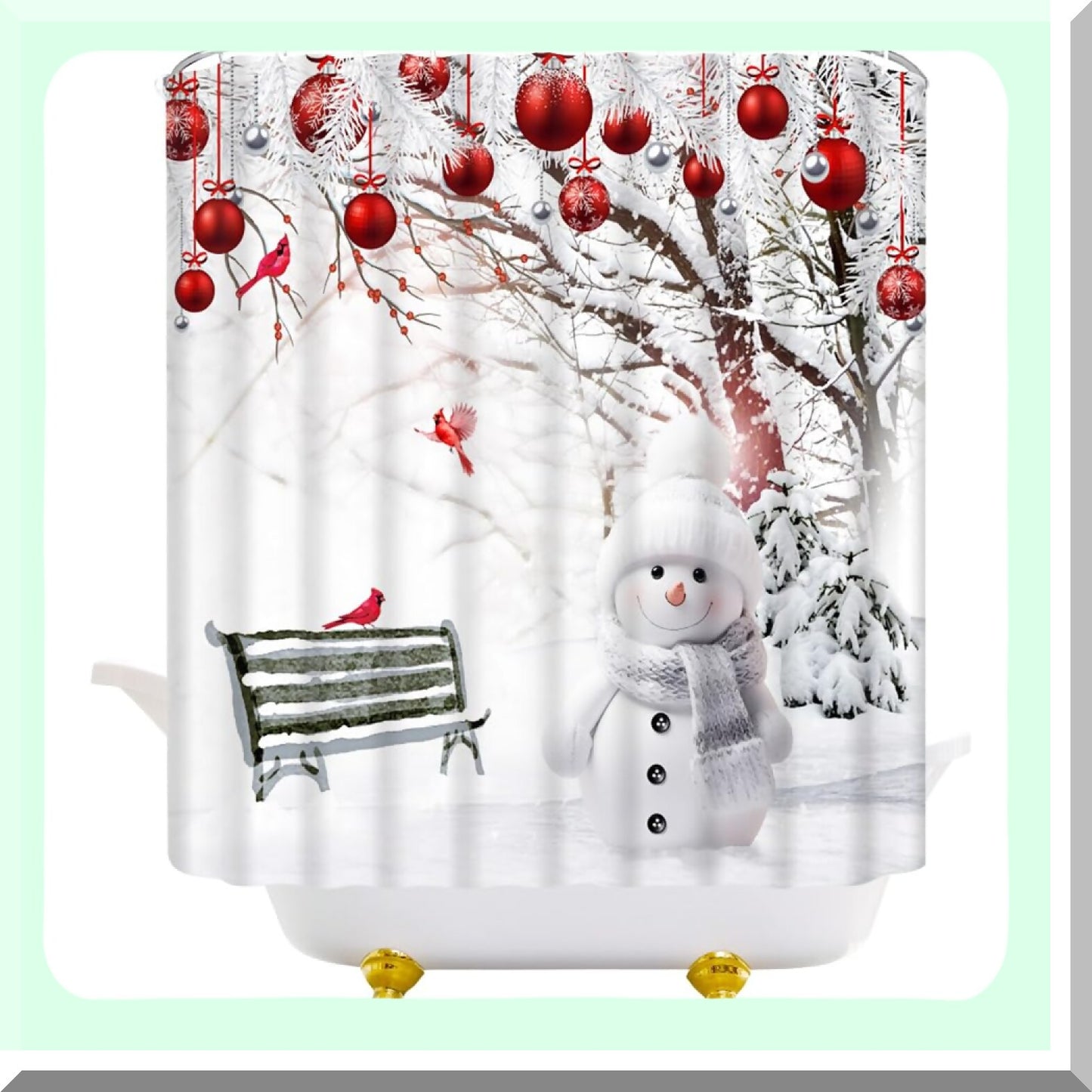 Winter Snowman Shower Curtain with Hooks