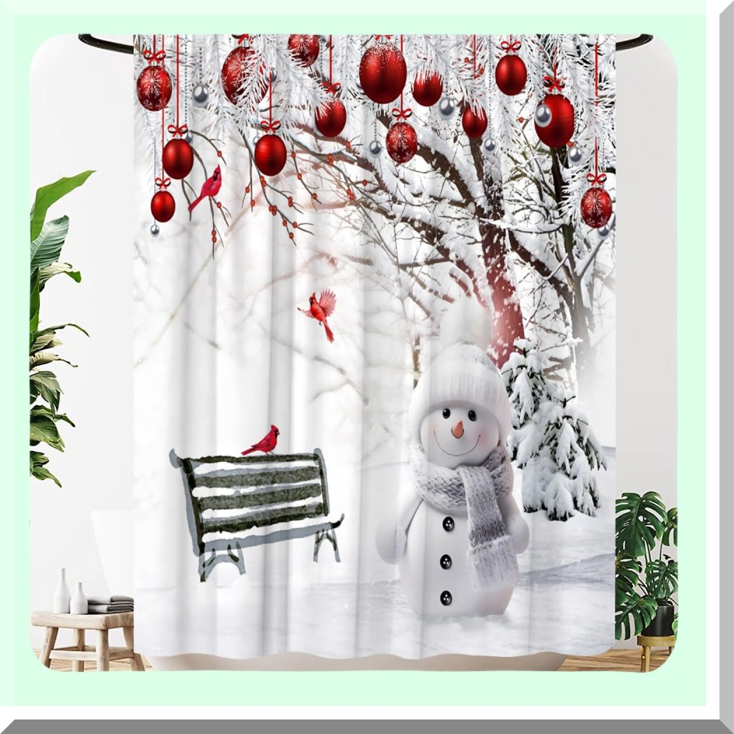 Winter Snowman Shower Curtain with Hooks