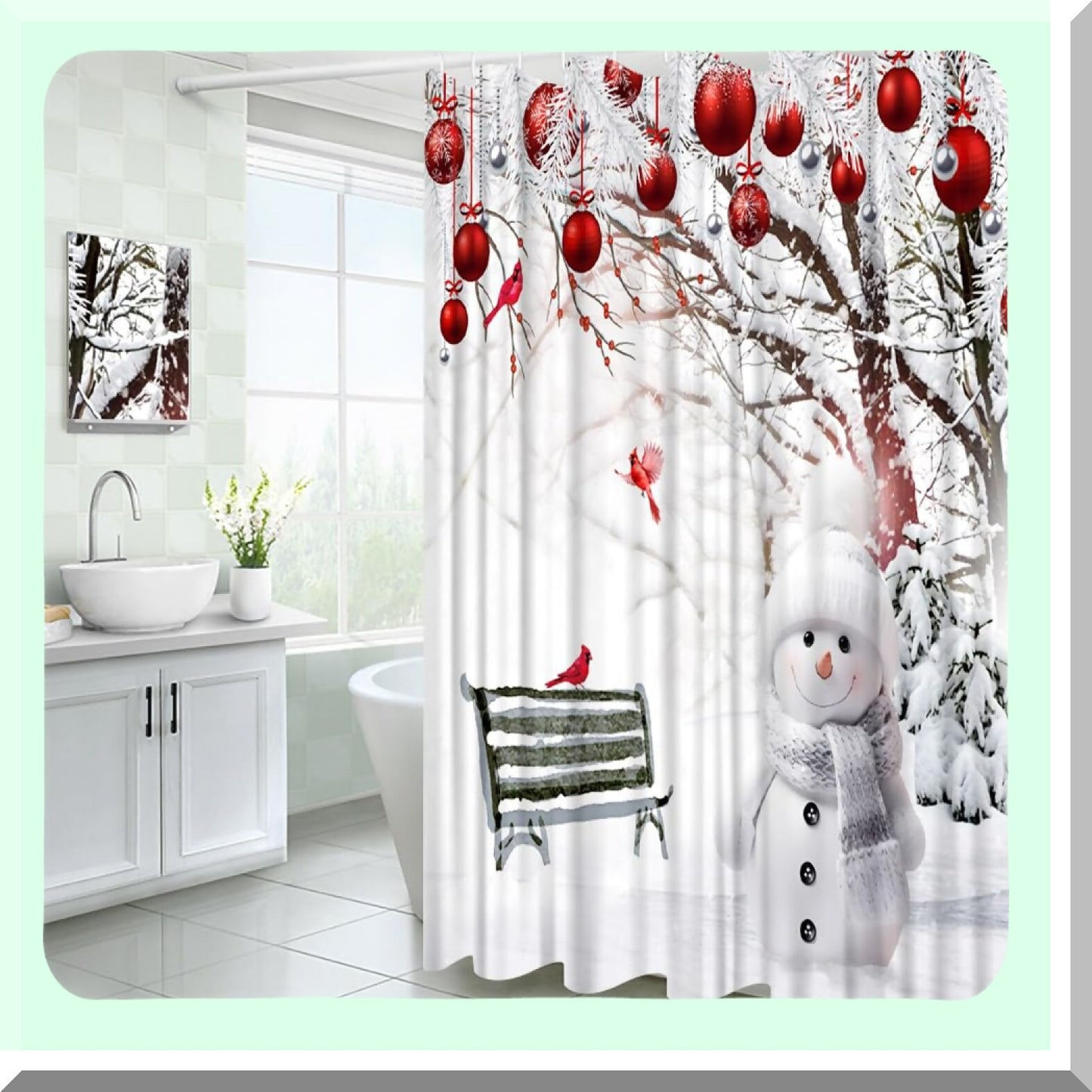 Winter Snowman Shower Curtain with Hooks