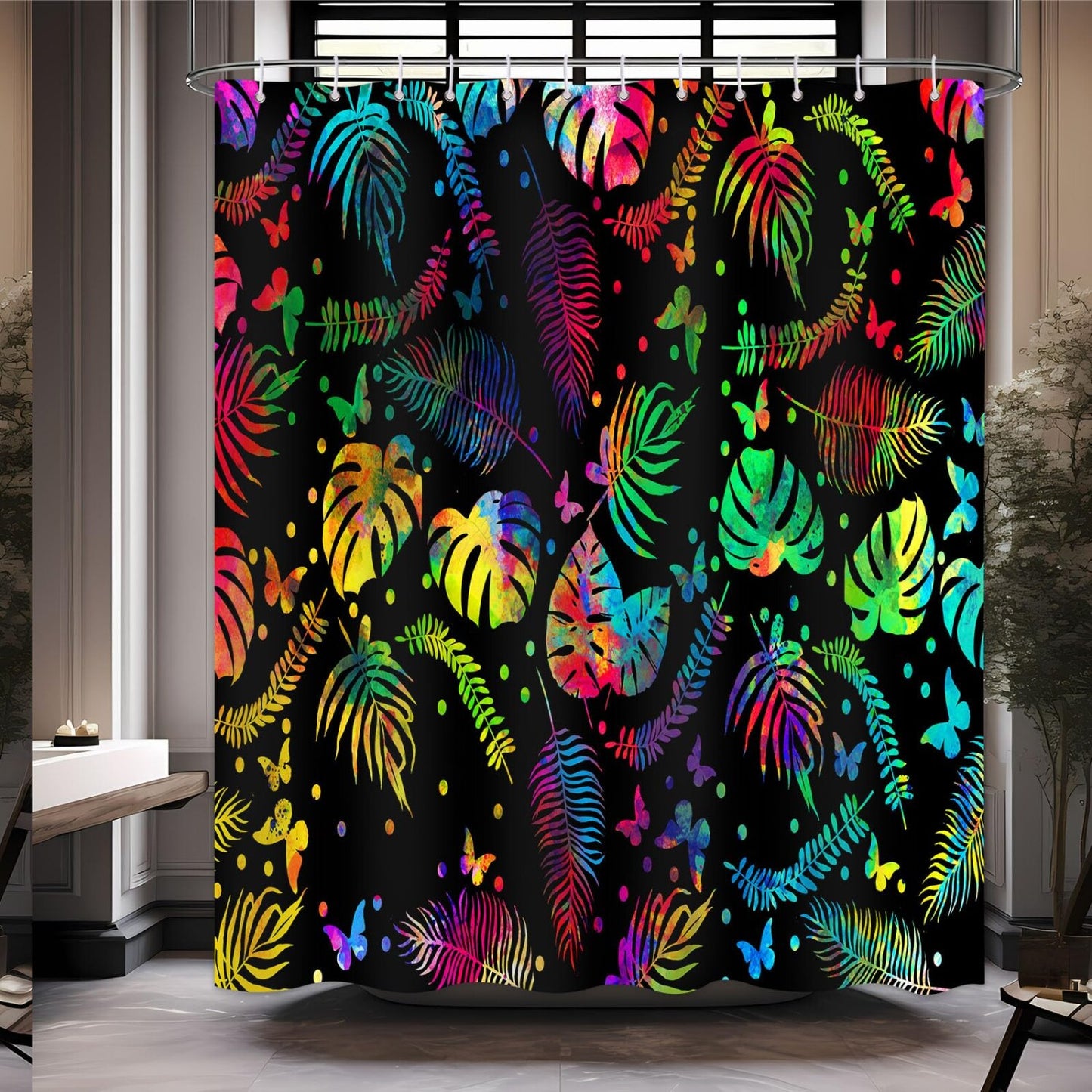 Tropical Leaf Shower Curtain 72x72 inches with 12 Hooks