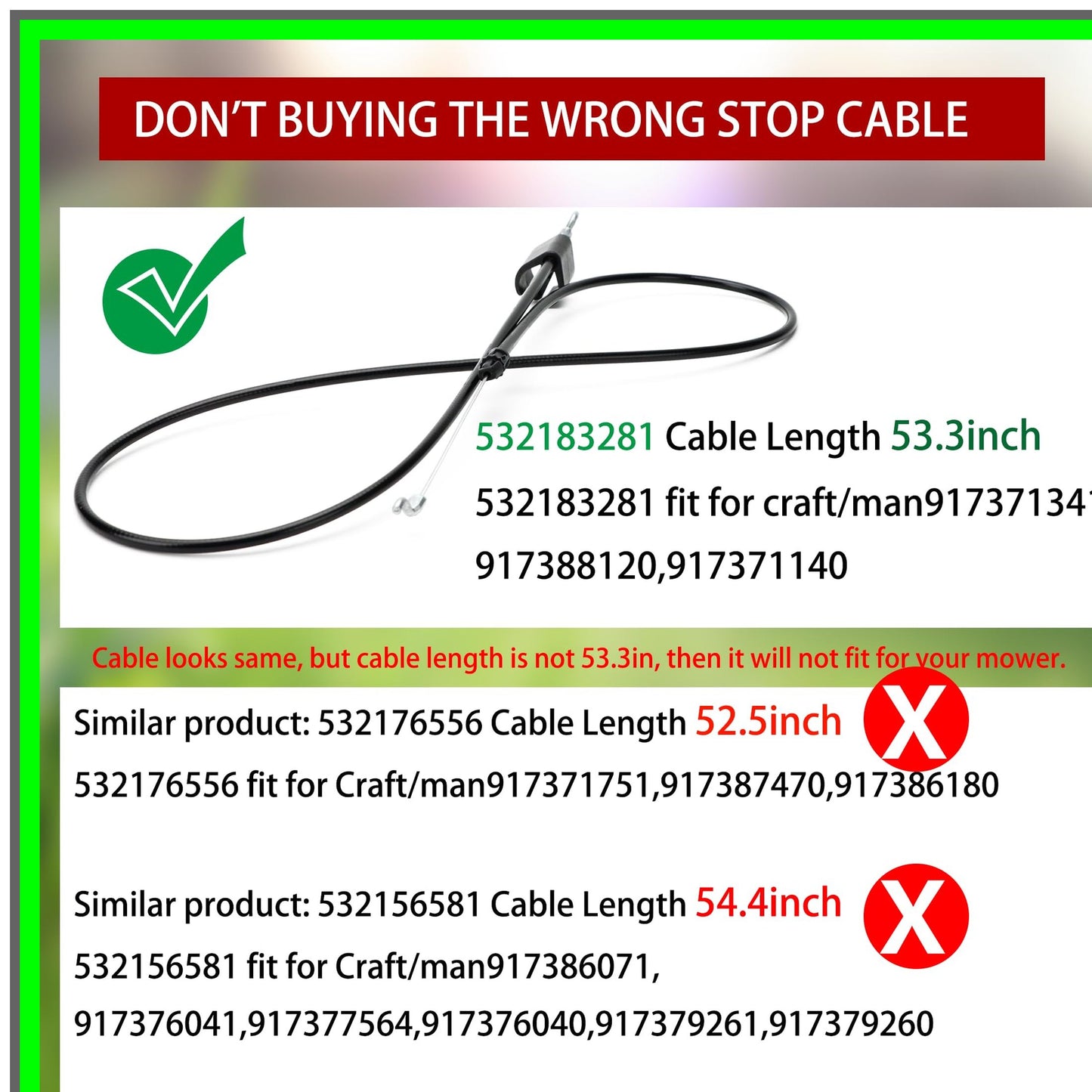 Lawn Mower Engine Zone Control Cable Replacement for 917 Models
