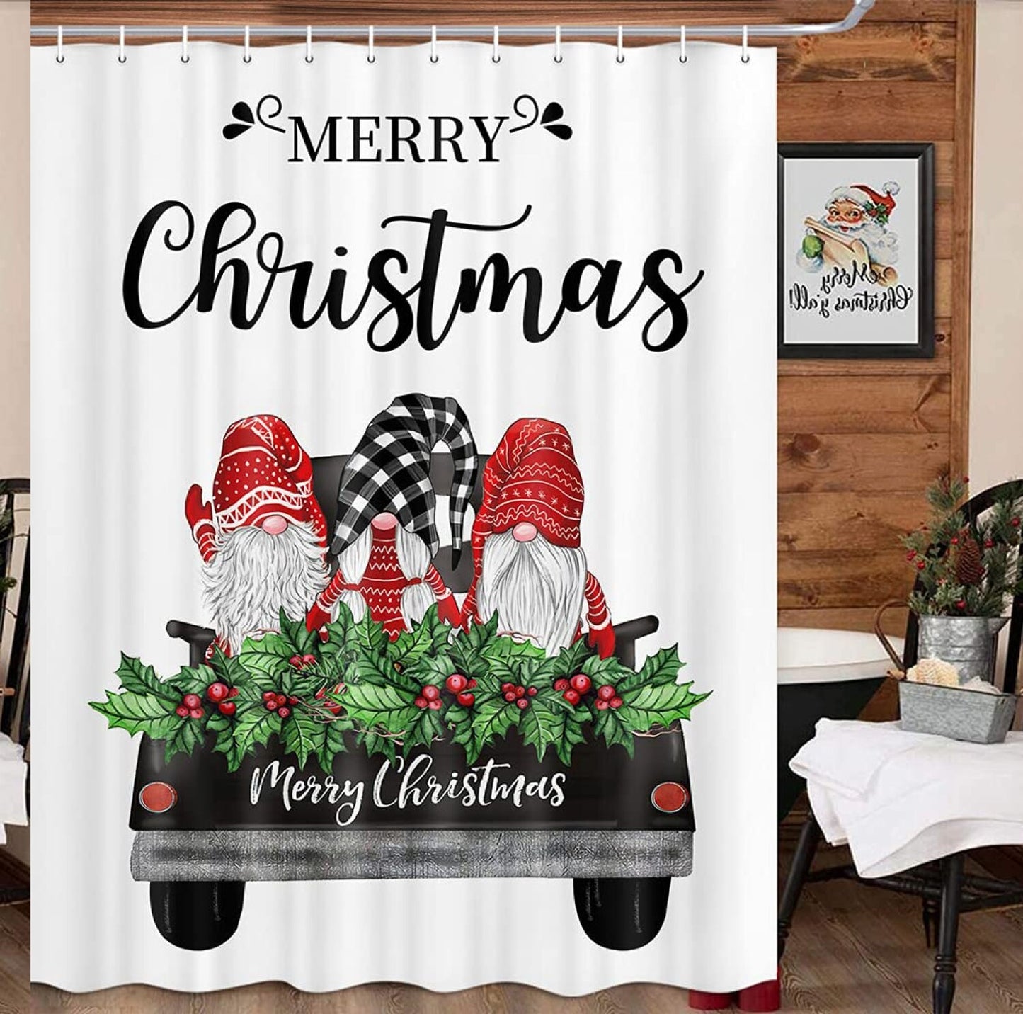 Rustic Black and White Buffalo Check Shower Curtain 72x72