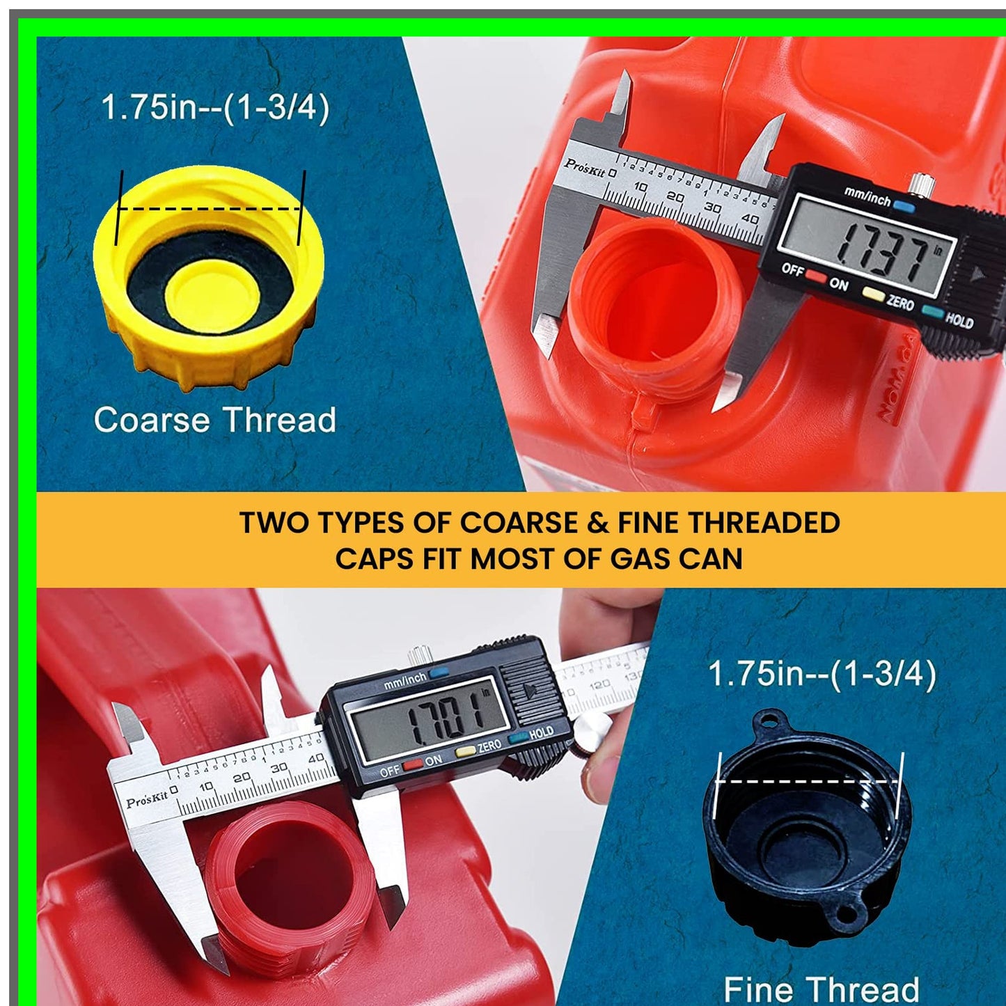 Universal Gas Can Cap Replacement with Coarse and Fine Thread Options