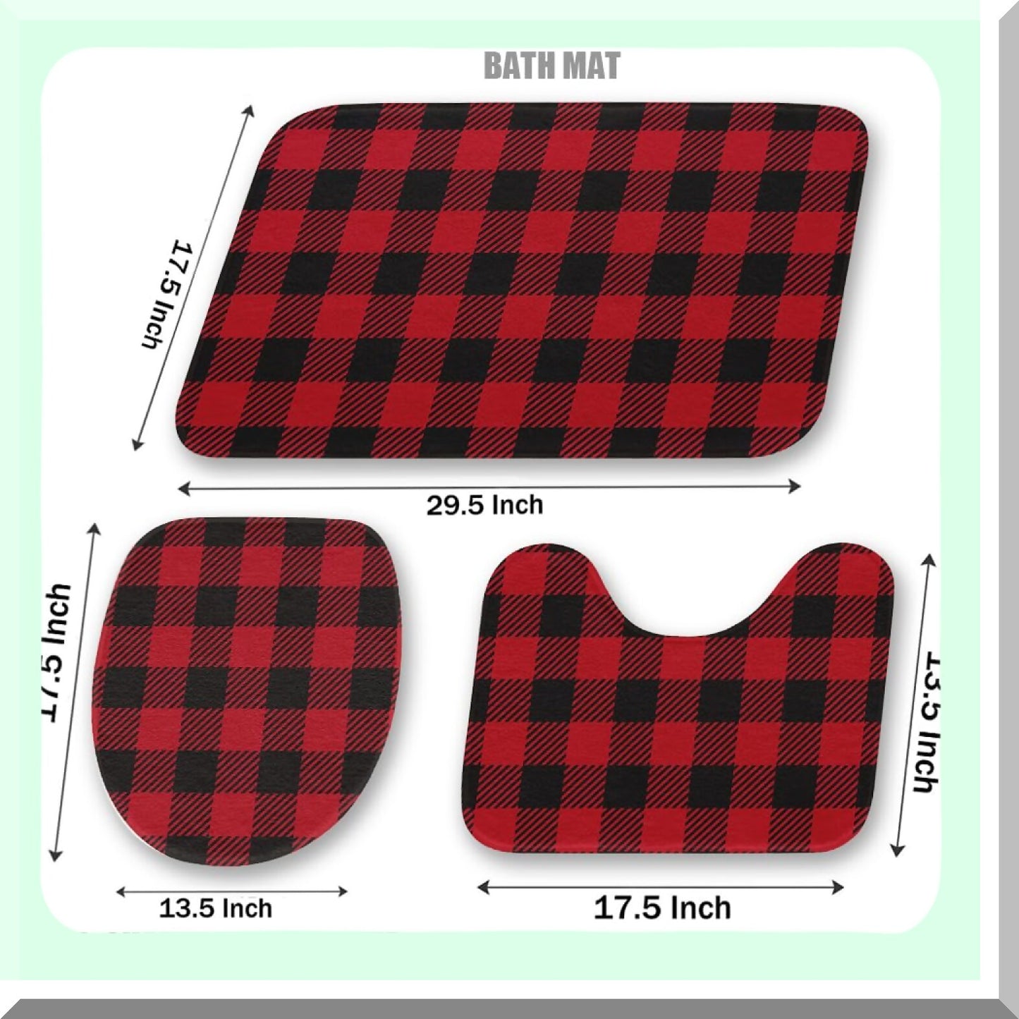 Red Black Buffalo Check Bathroom Rugs Set 3-Piece