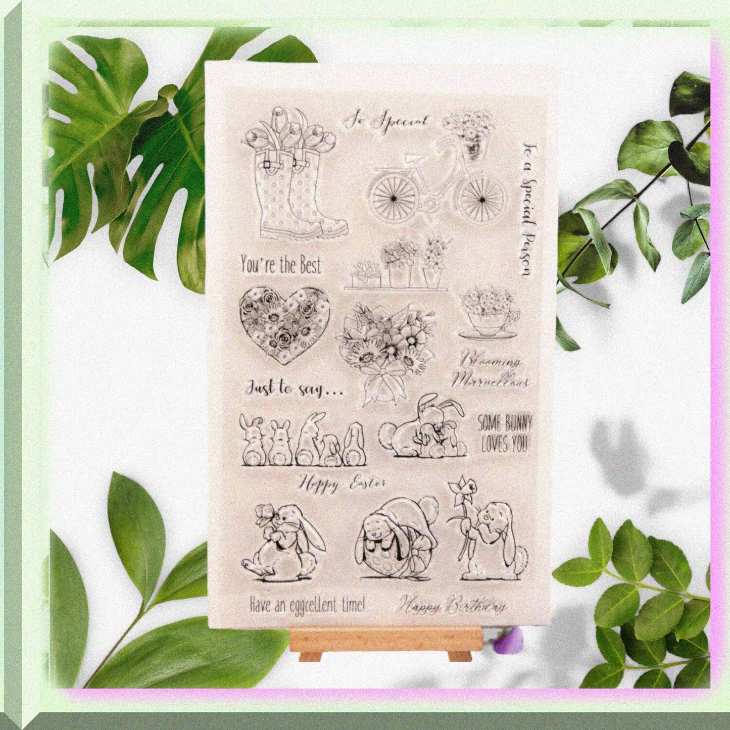 Rabbit Bicycle Clear Stamp for Card Making and Scrapbooking
