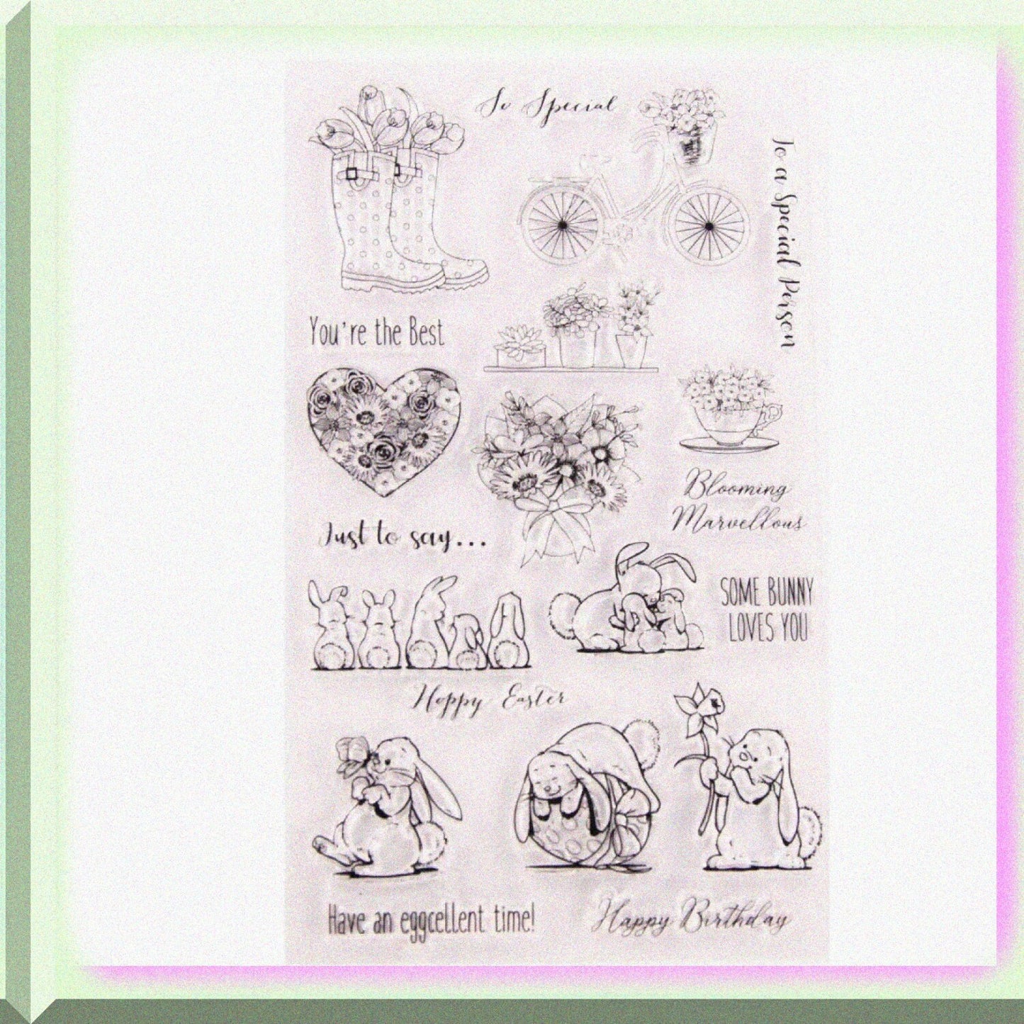 Rabbit Bicycle Clear Stamp for Card Making and Scrapbooking